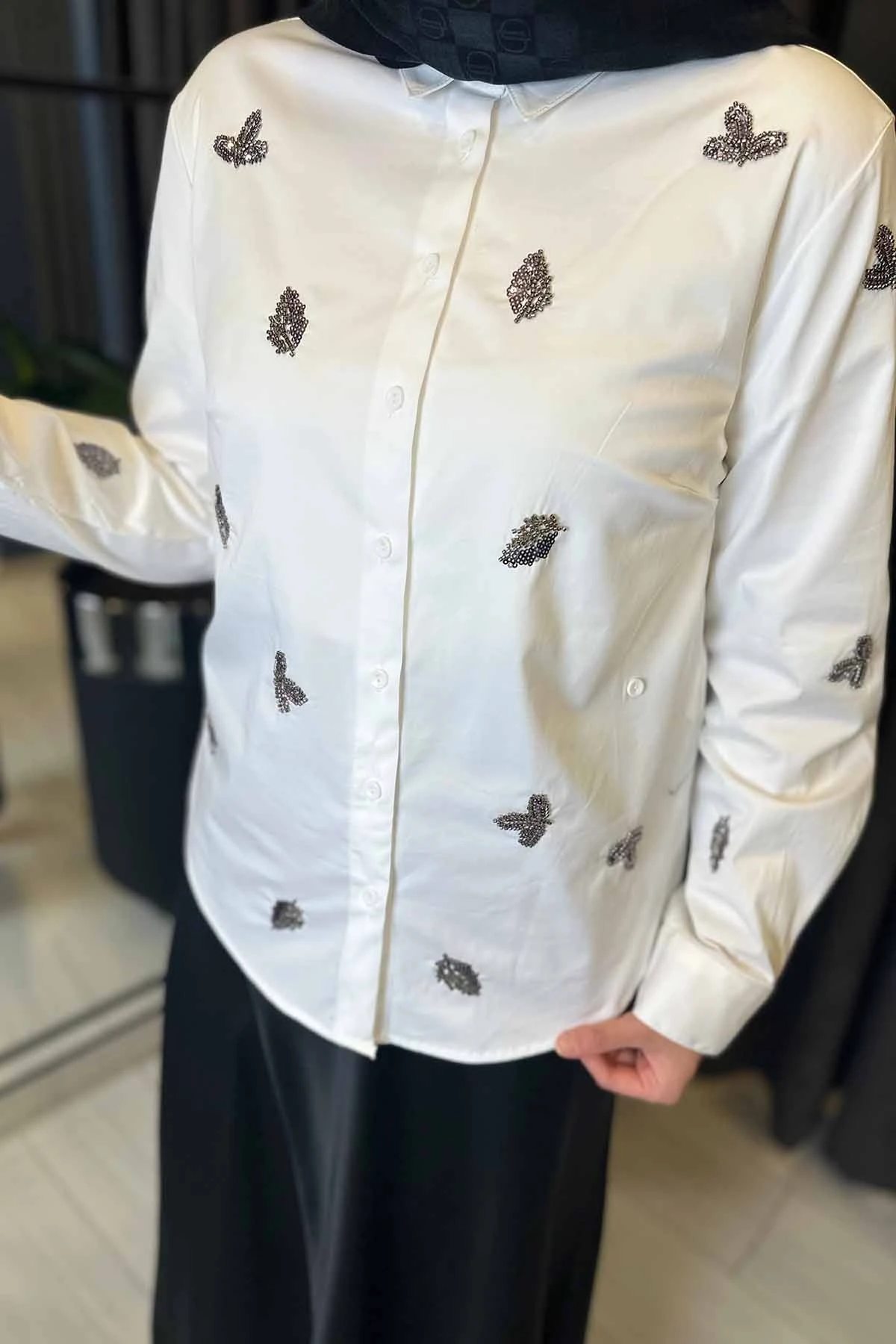 NAKIŞ DETAYLI COTTON GÖMLEK