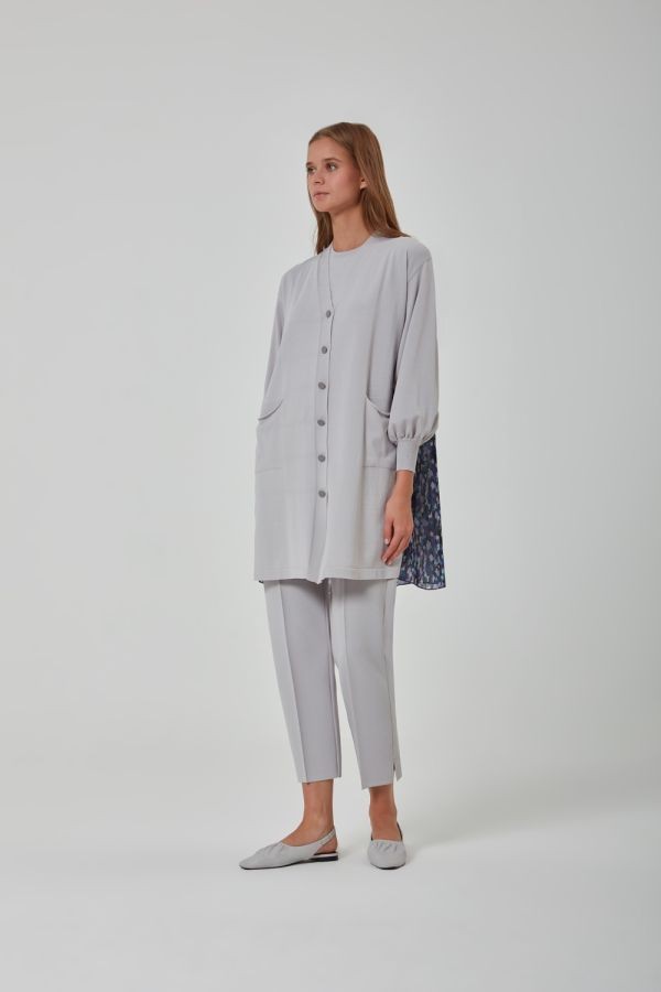 Arkası Şifon Fashion&Art Baskılı Triko Hırka