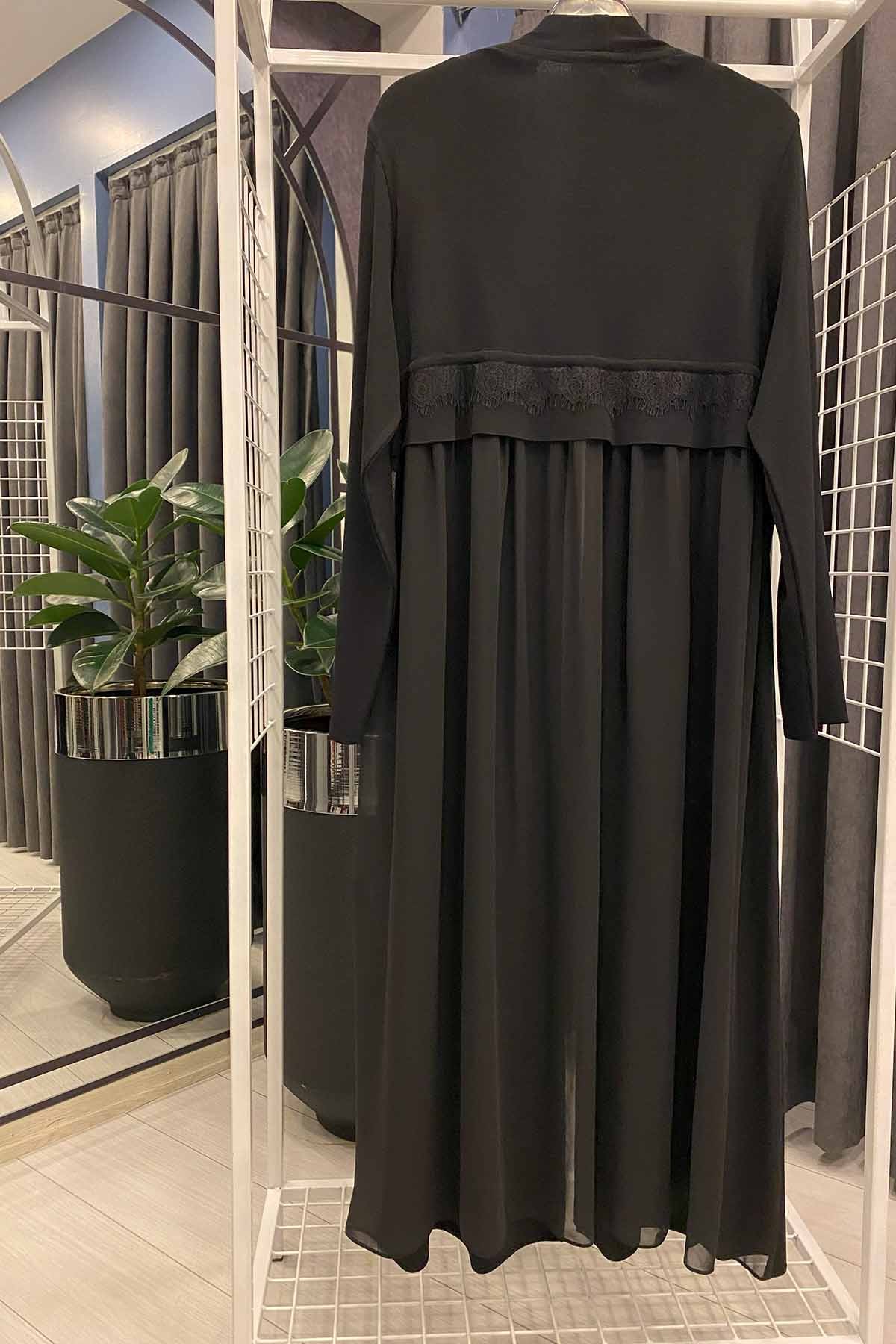 SIRTI ŞİFON DANTELLİ DETAYLI HIRKA