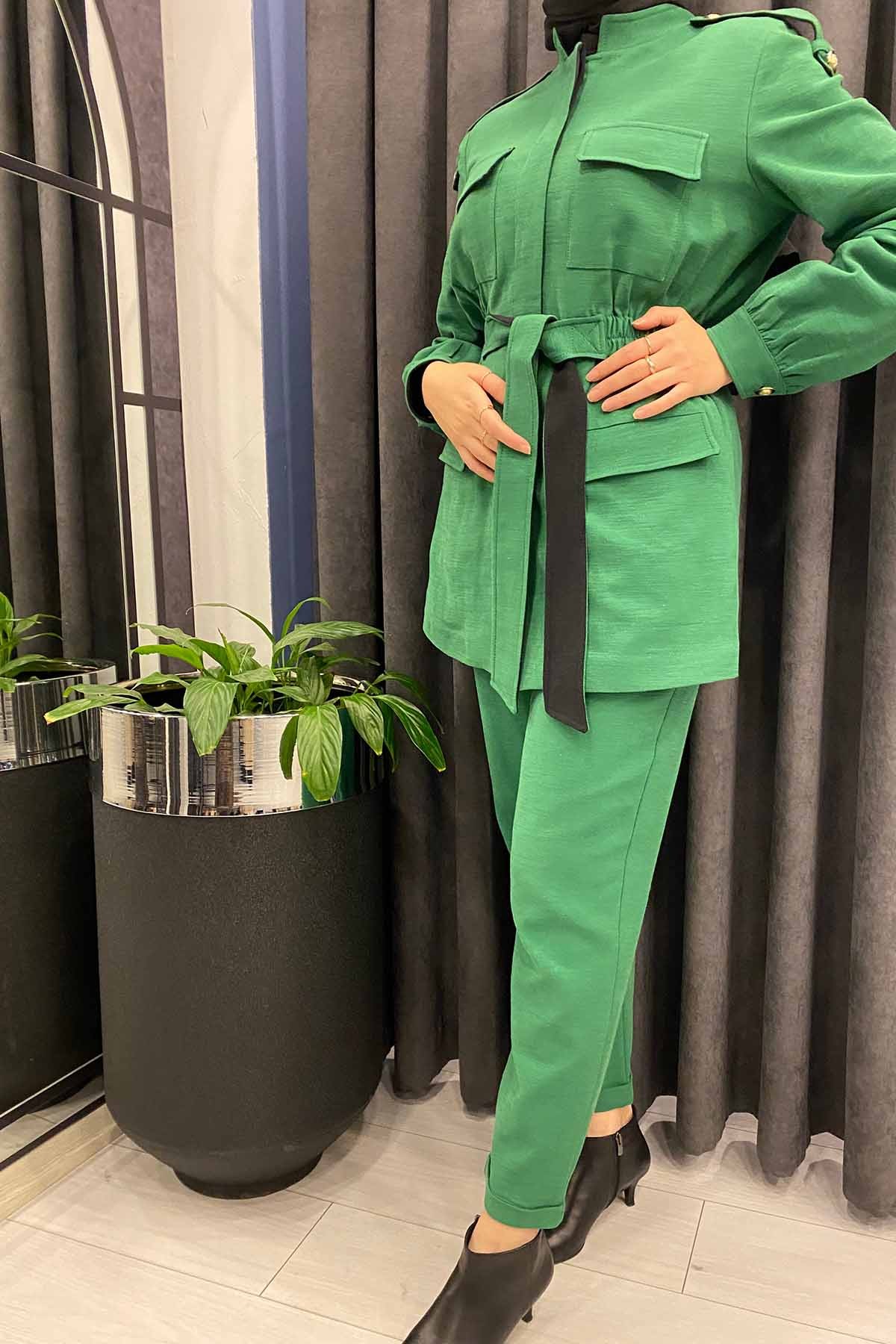 KUŞAK DETAYLI CEKET