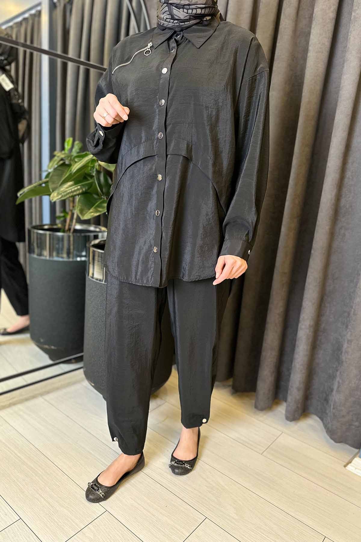 PANTALONU VE TUNİĞİ FERMUAR VE ÇIT ÇIT DETAYLI DUBAİ TAKIM