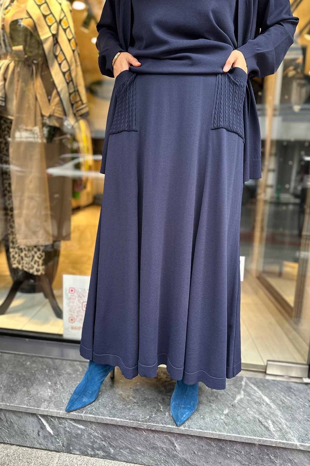 CEPLİ TRİKO ETEK - NAVY BLUE