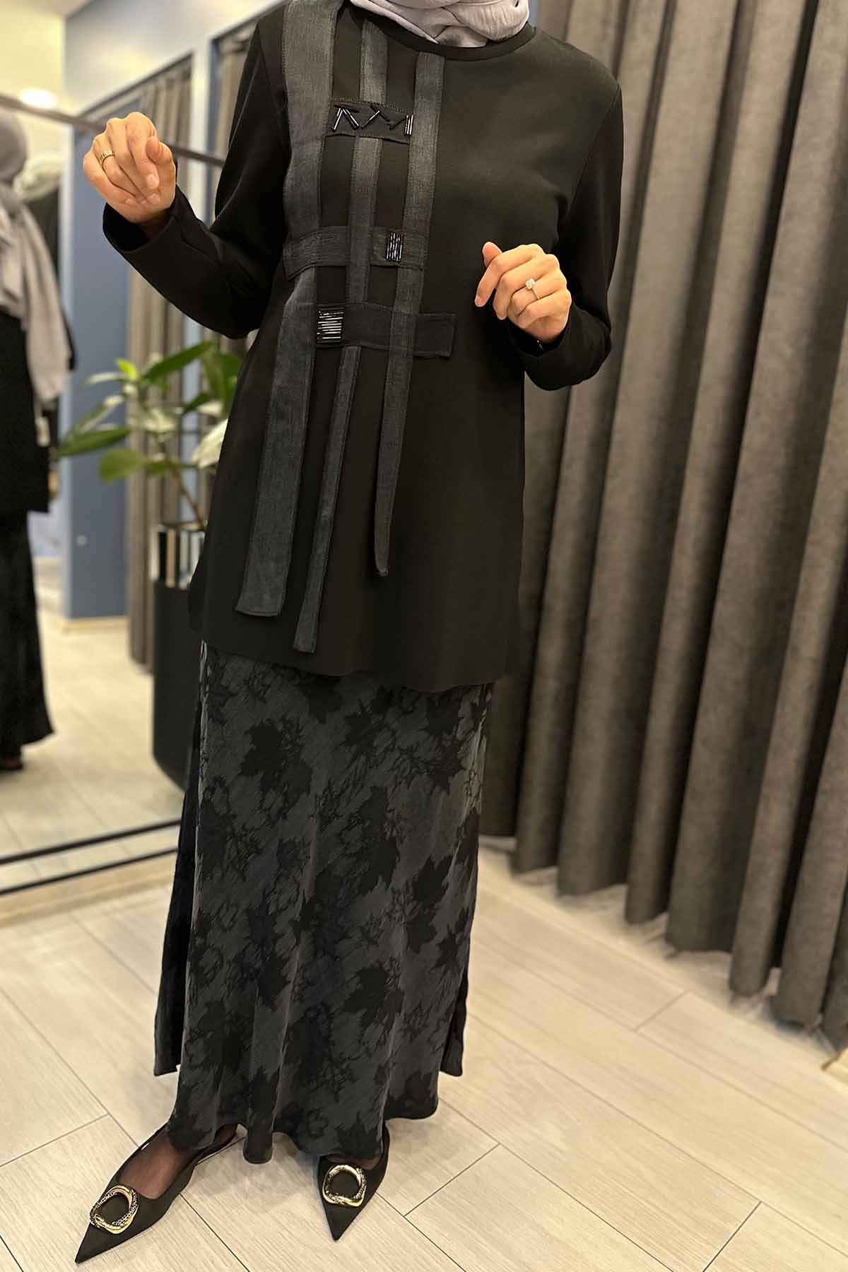 TUNİĞİ TENCEL BONCUK İŞLEMELİ ETEKLİ TAKIM