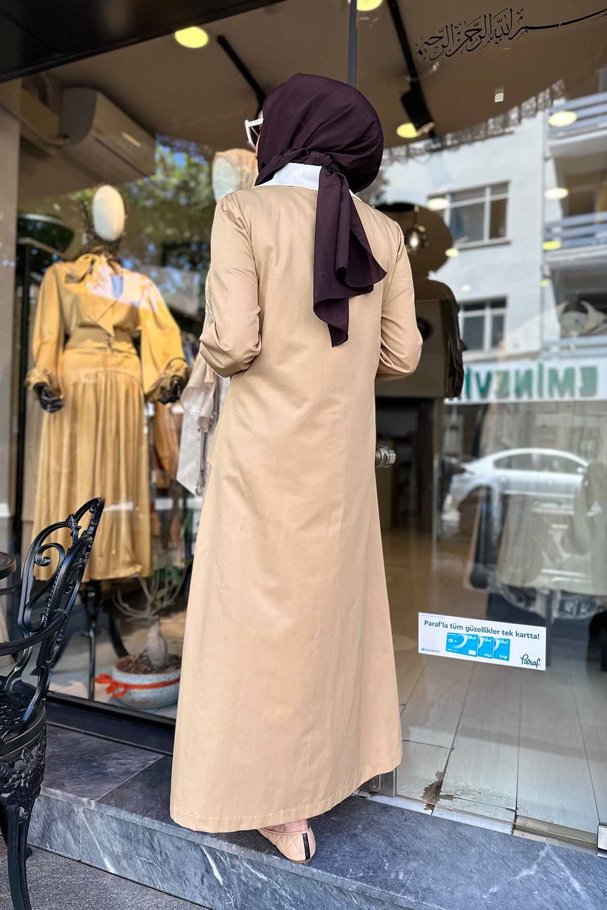 POPLİN ÖNDEN BAĞLAMALI ELBİSE