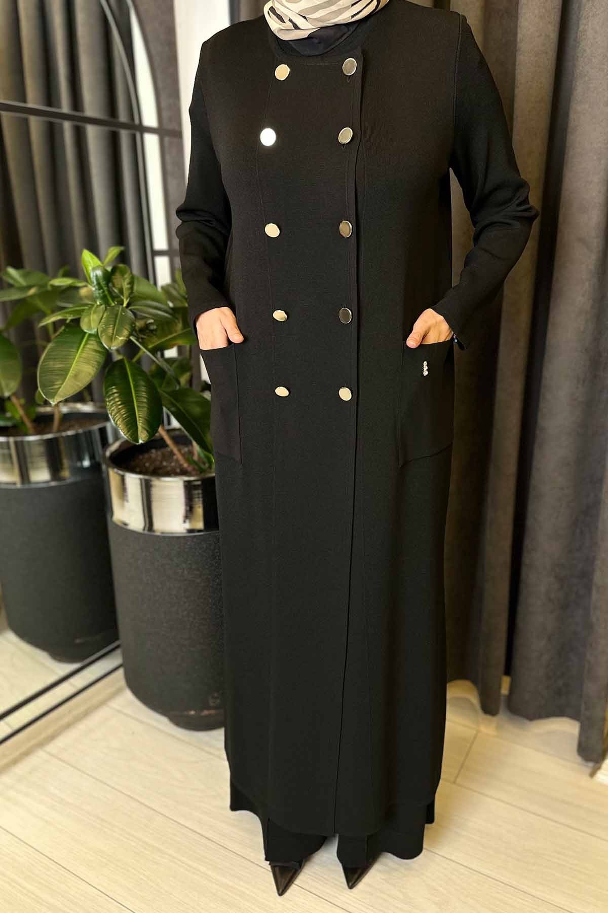 KRUVAZE DÜĞMELİ UZUN HIRKA