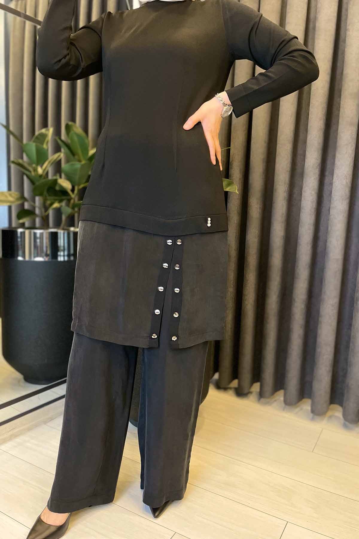 ETEK UCU TAŞ DÜĞMELİ TRİKO TUNİK