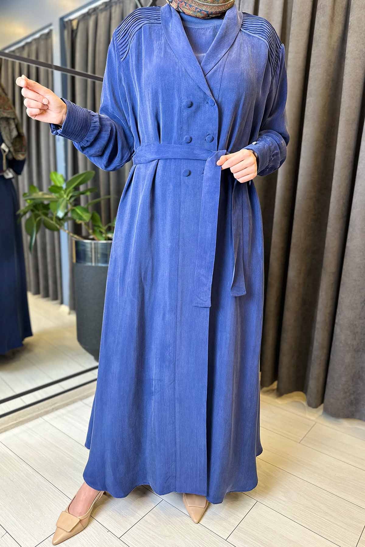 NERVÜR DETAYLI ŞAL YAKA KAP - NAVY BLUE