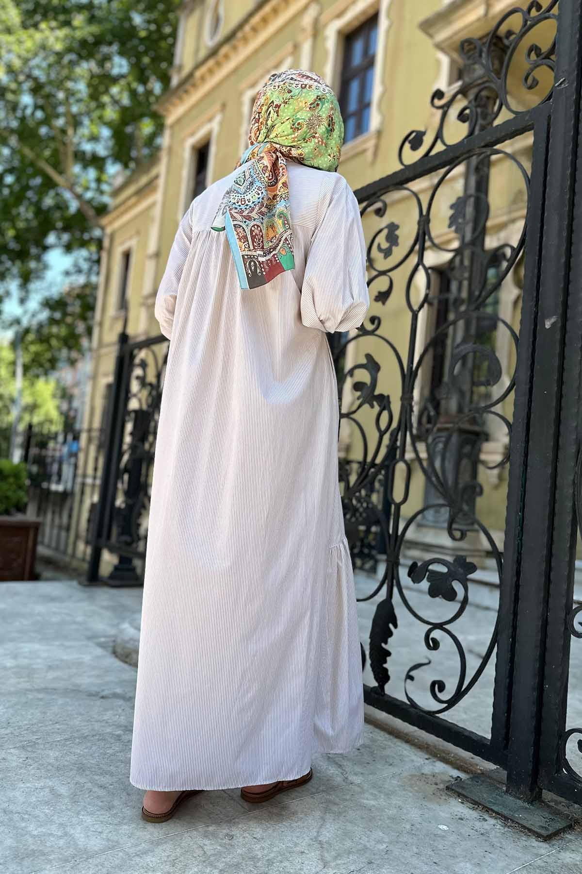 ETEK UCU BÜZGÜLÜ POPLİN ELBİSE
