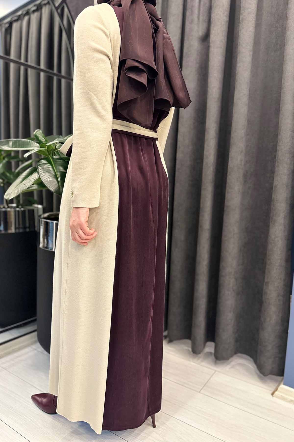 BELİ KUŞAKLI CUPRO ELBİSE