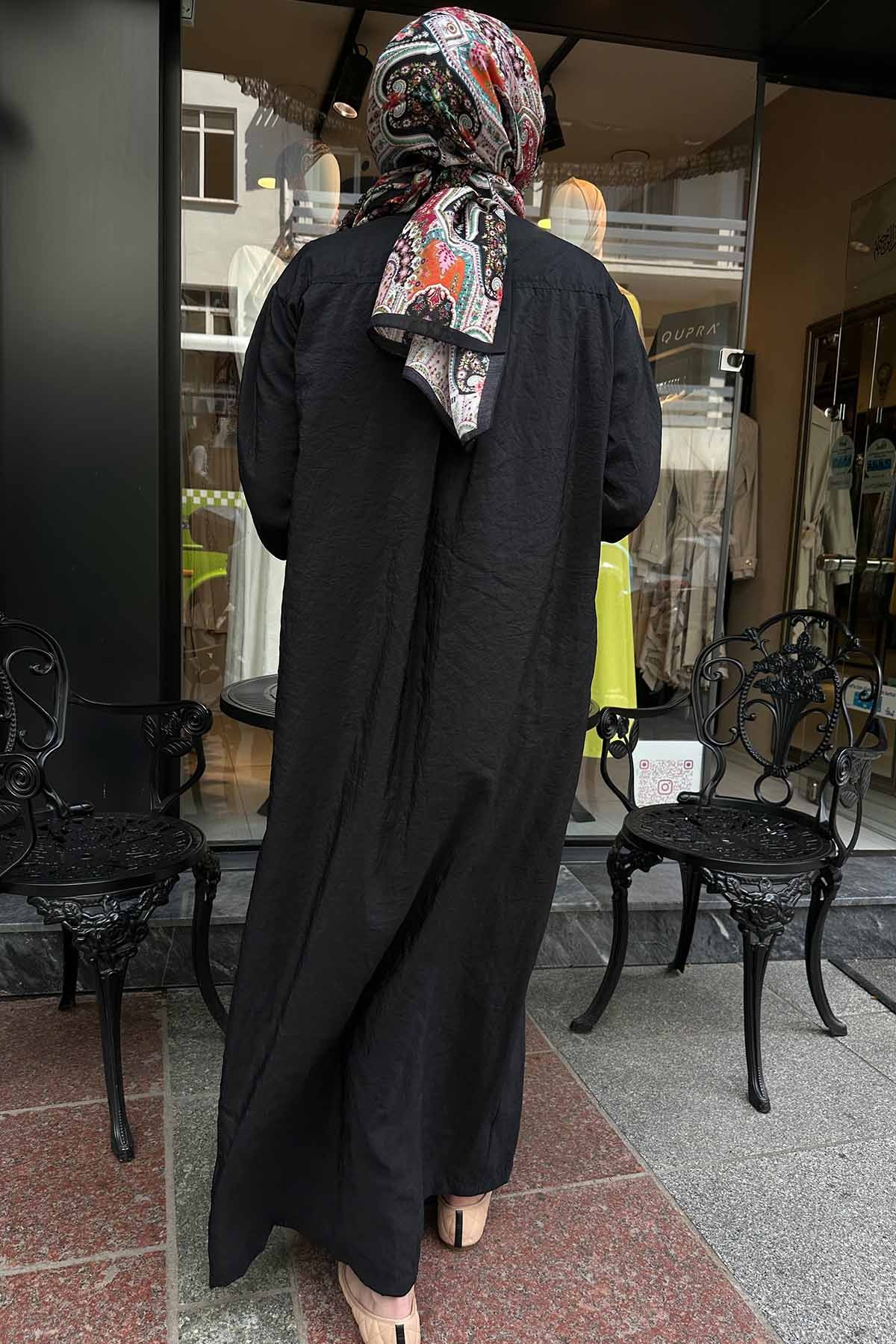 HALKA DETAYLI ÖNÜ DÜĞMELİ KAPAK CEPLİ DUBAİ GÖMLEK ELBİSE
