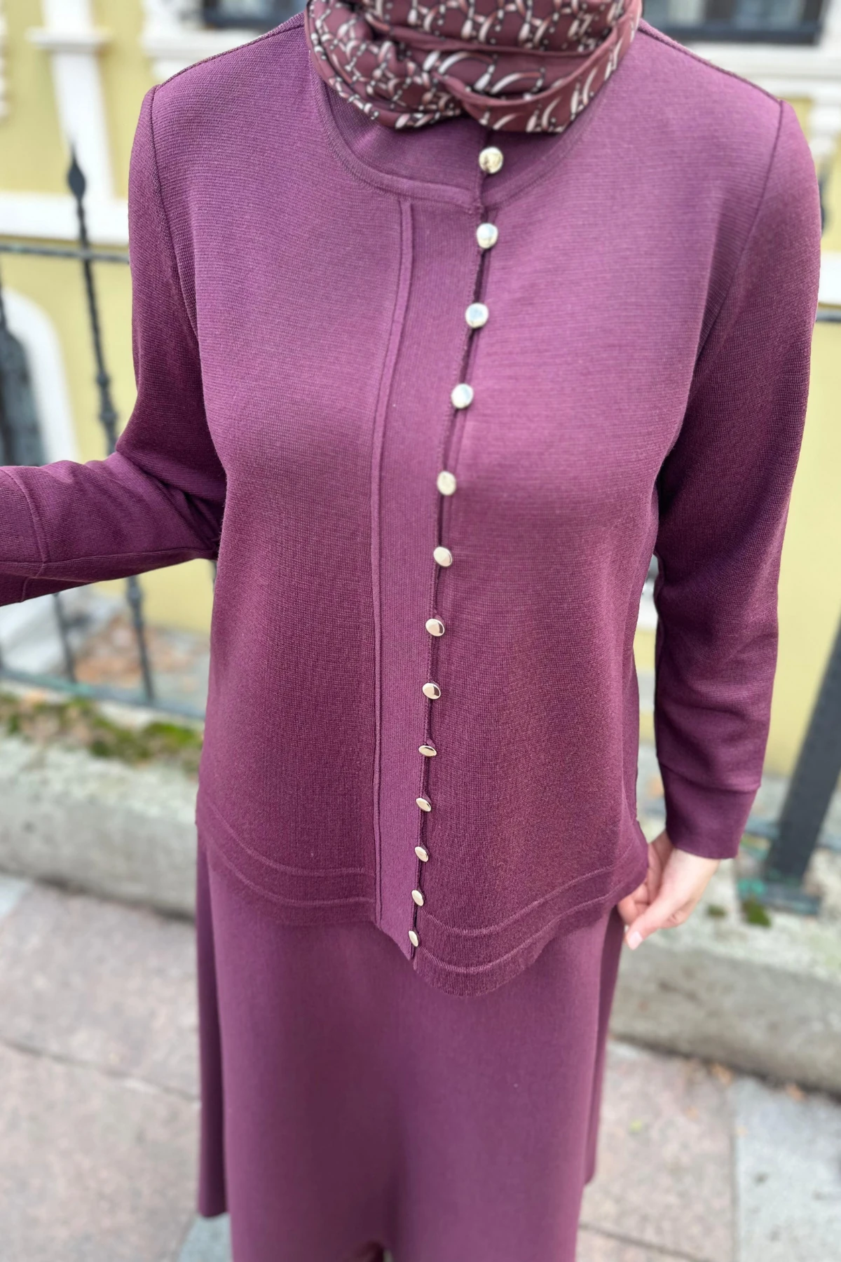 Düğme Detaylı Siyah Triko Ceket