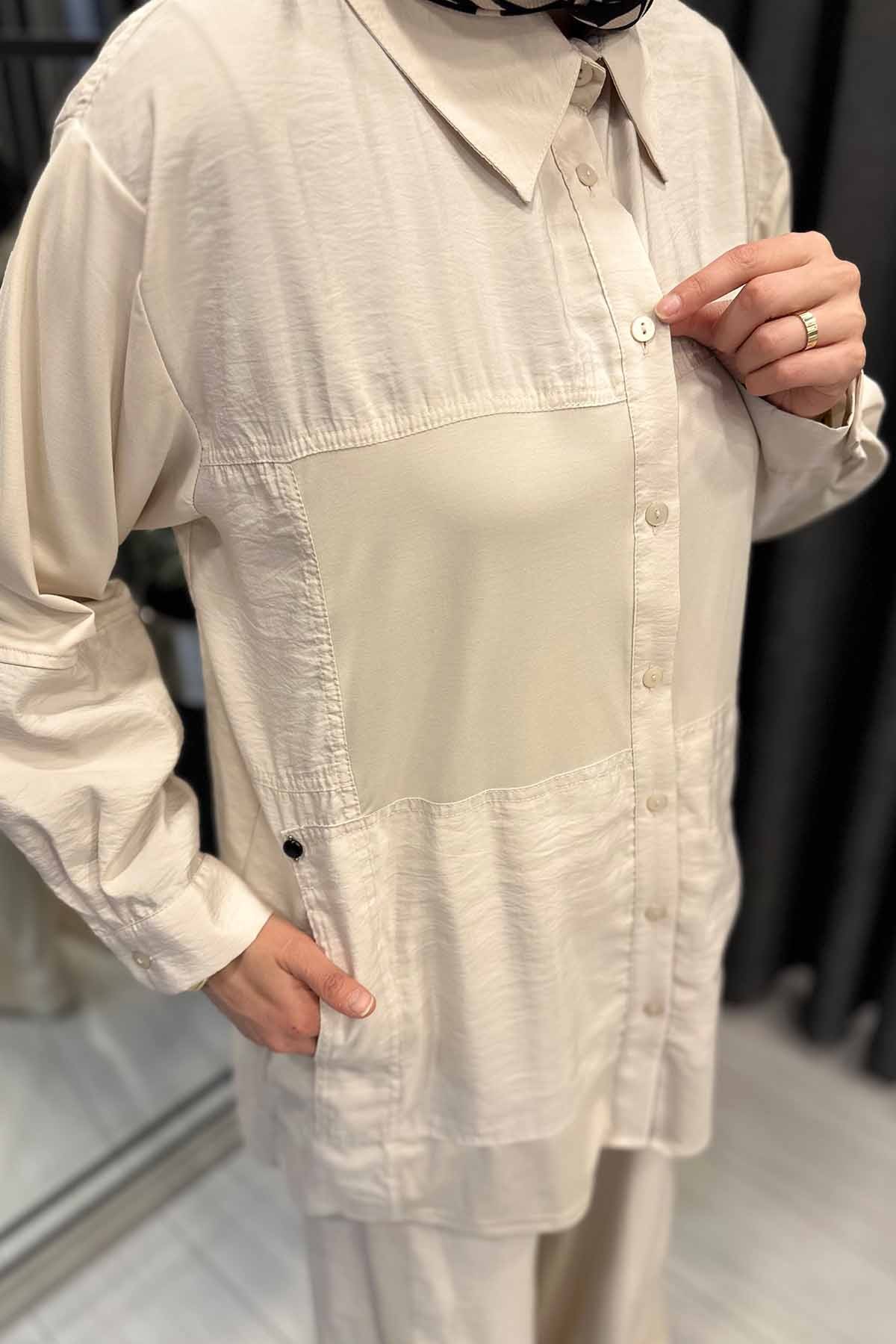 DUBAİ GARNİLİ BAMBU GÖMLEKLİ TAKIM
