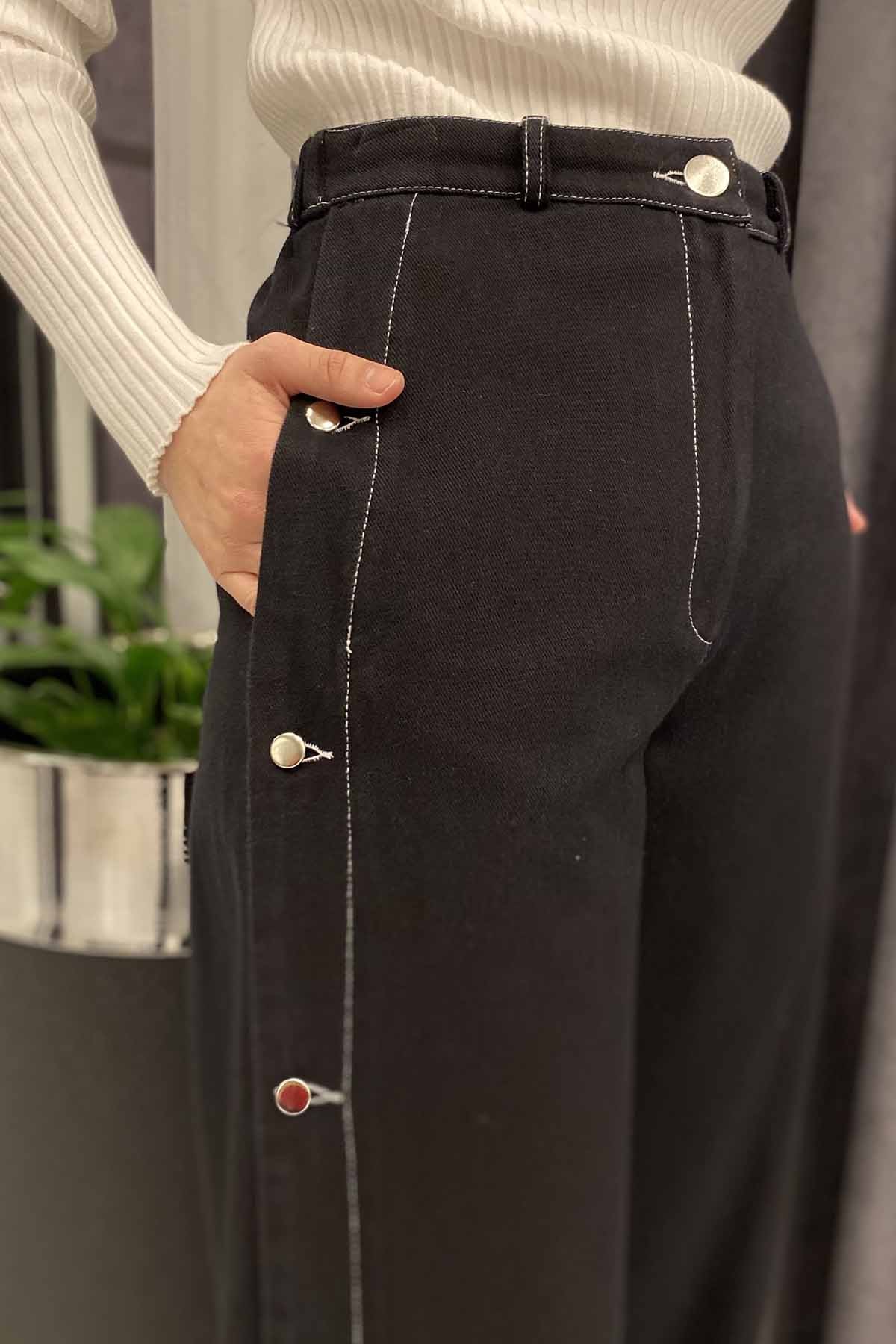 YANLARI ZIMBA DÜĞMELİ BOL PAÇA PANTOLON