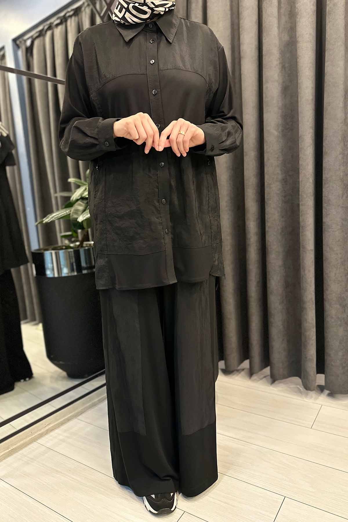 DUBAİ GARNİLİ BAMBU GÖMLEKLİ TAKIM