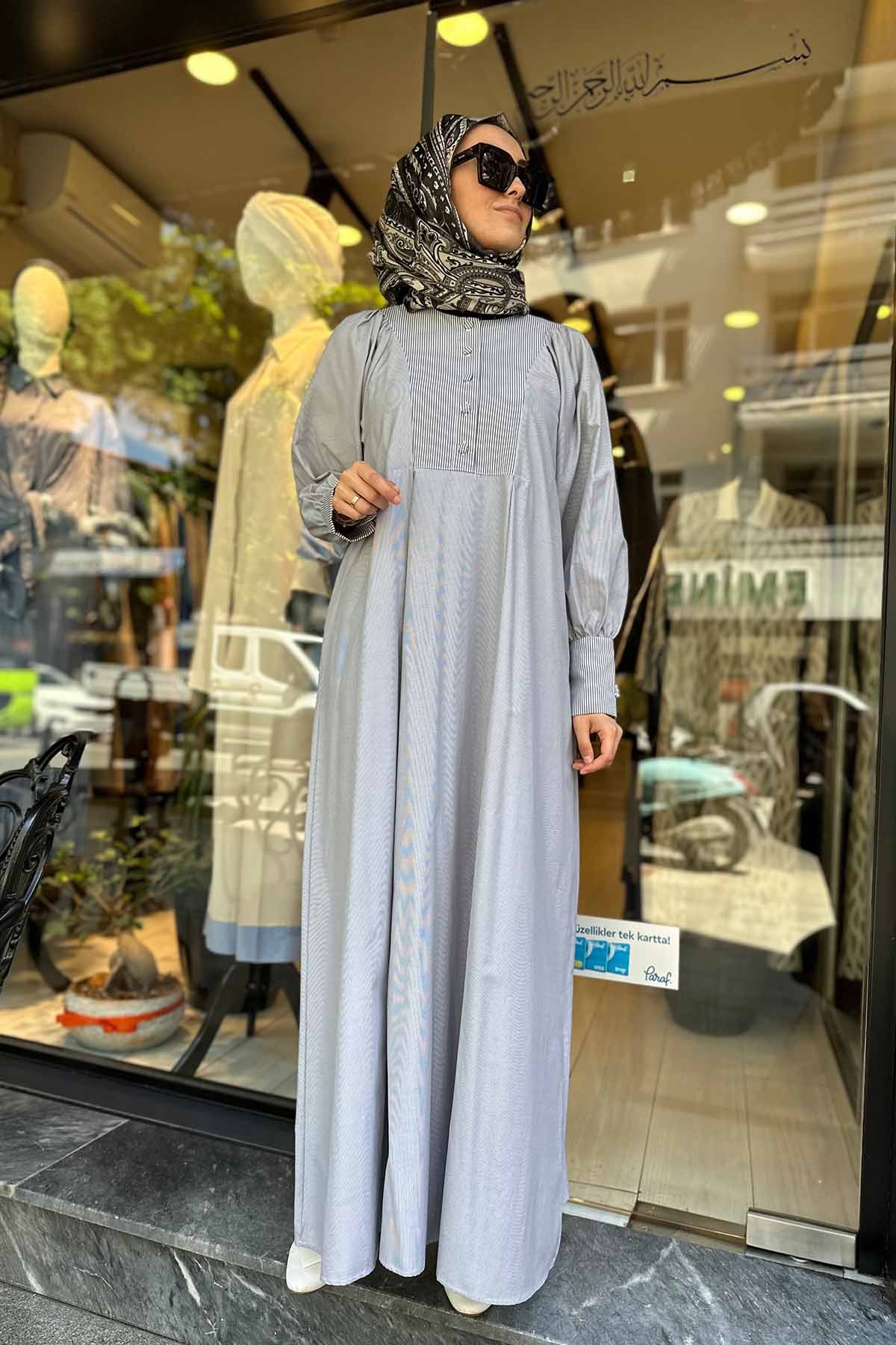 BELİ KENDİNDEN KUŞAKLI POPLİN ELBİSE