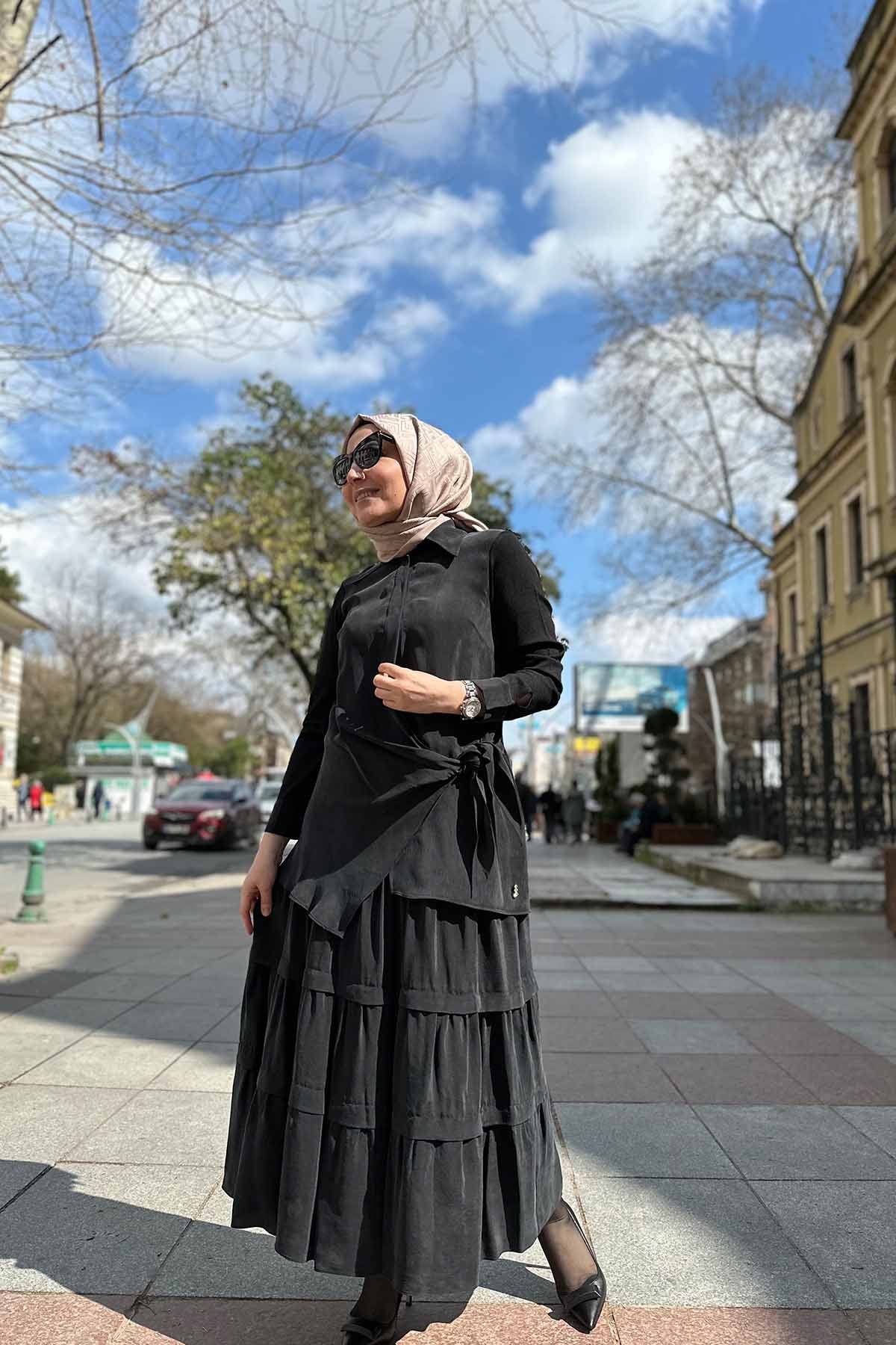 BELİ BAĞLAMA DETAYLI CUPRA TUNİK