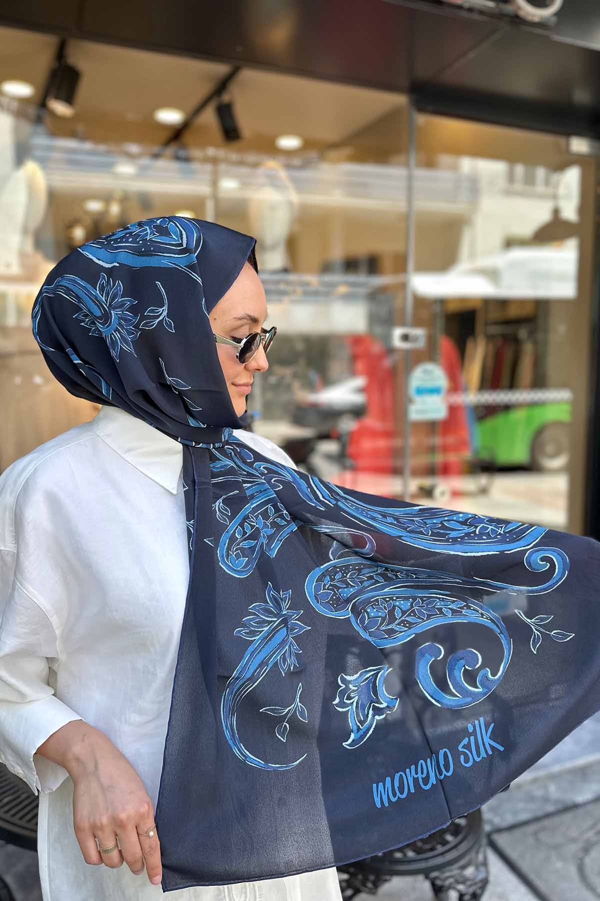 NAVY BLUE BLOOM ŞAL