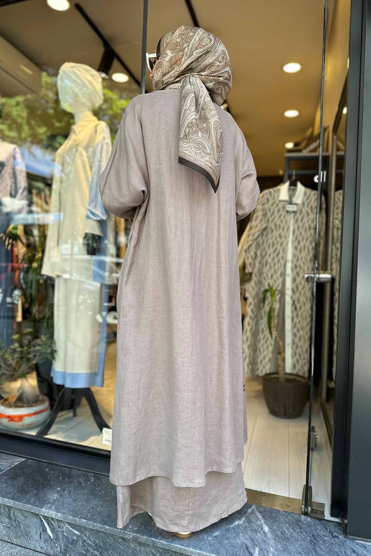 PUL DETAYLI KETEN KAFTAN