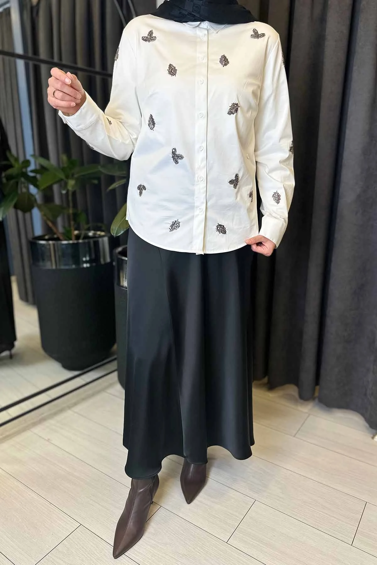 NAKIŞ DETAYLI COTTON GÖMLEK