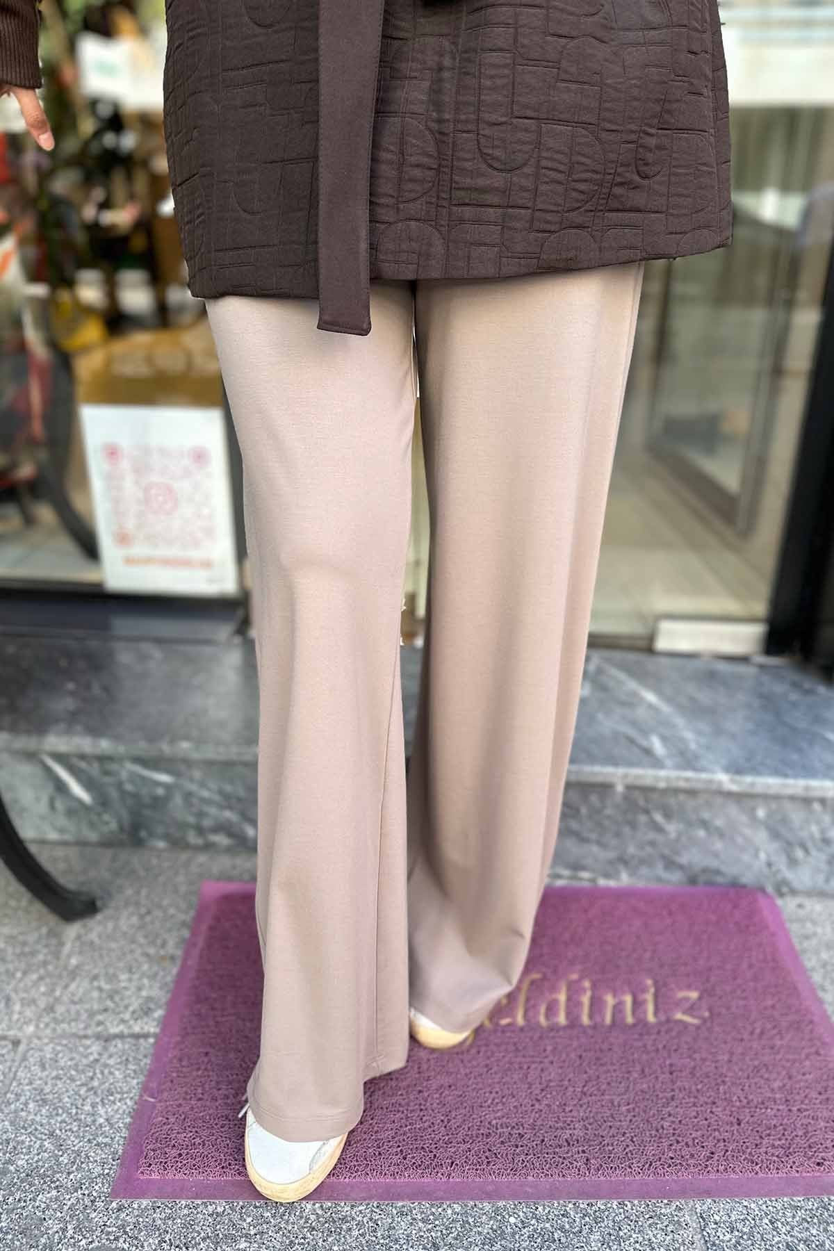 BELİ DÜZ LASTİKLİ BAMBU PANTOLON