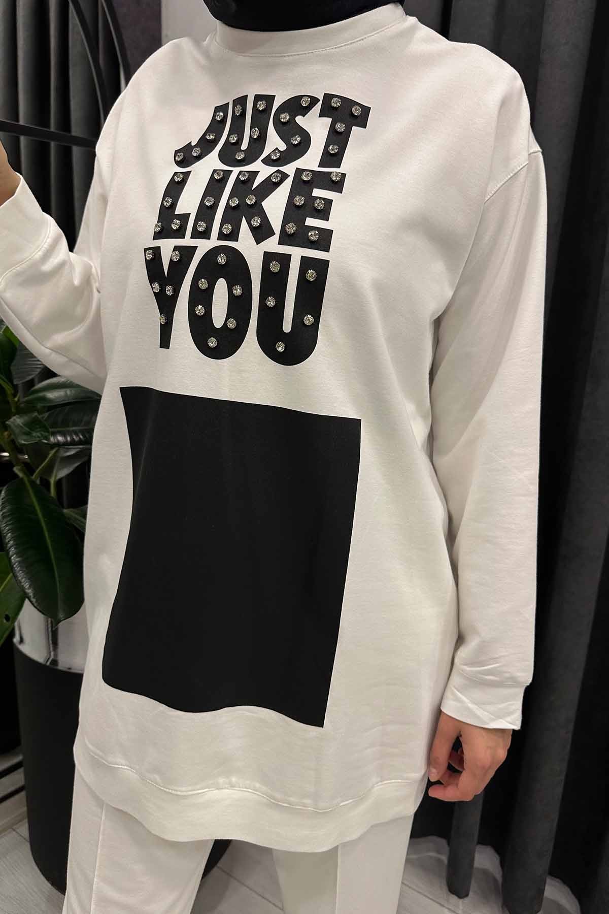 JUST LİKE YOU İKİ İPLİK BASKILI TUNİK