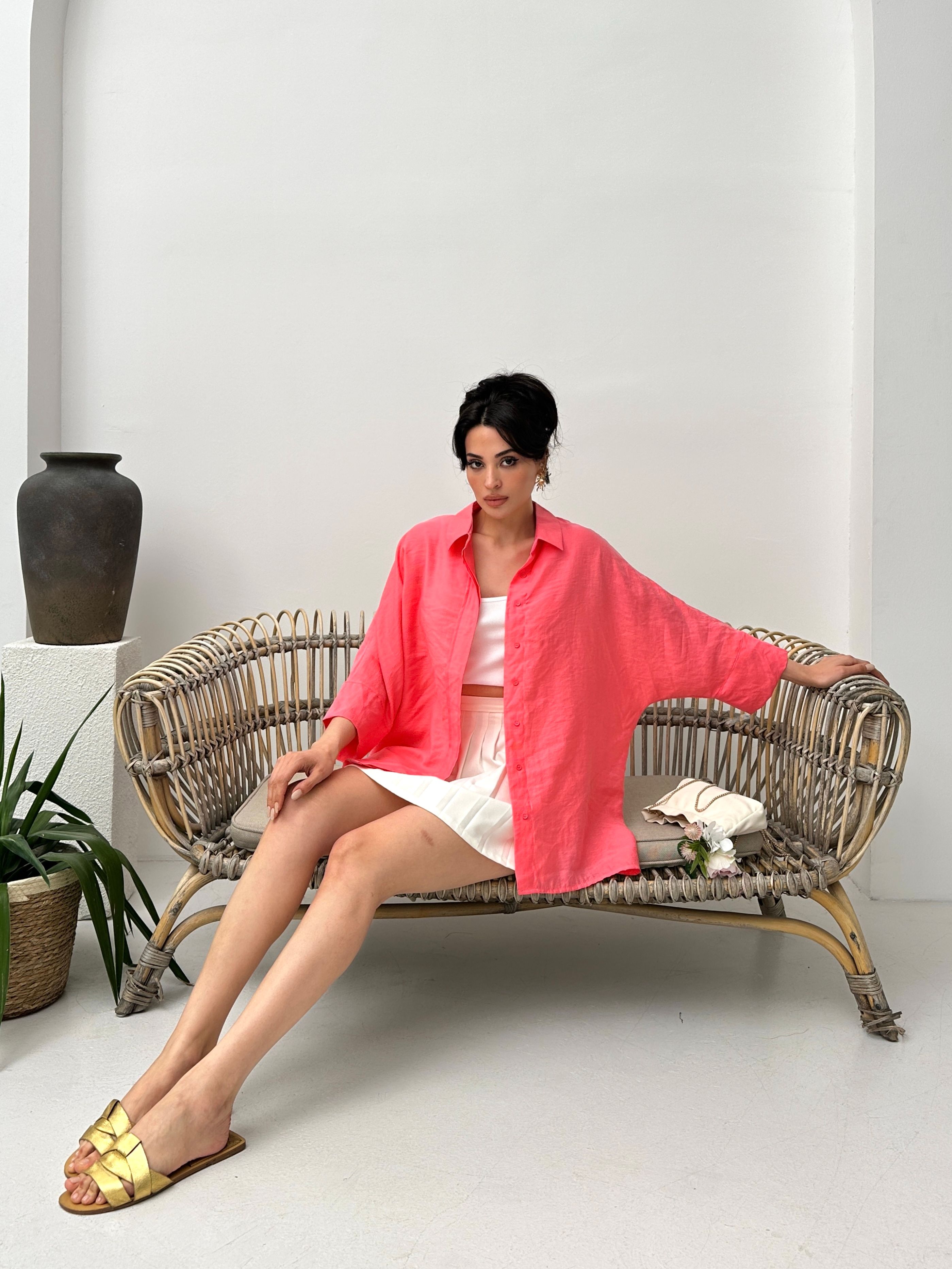 Nar tencel oversize kadın gömlek
