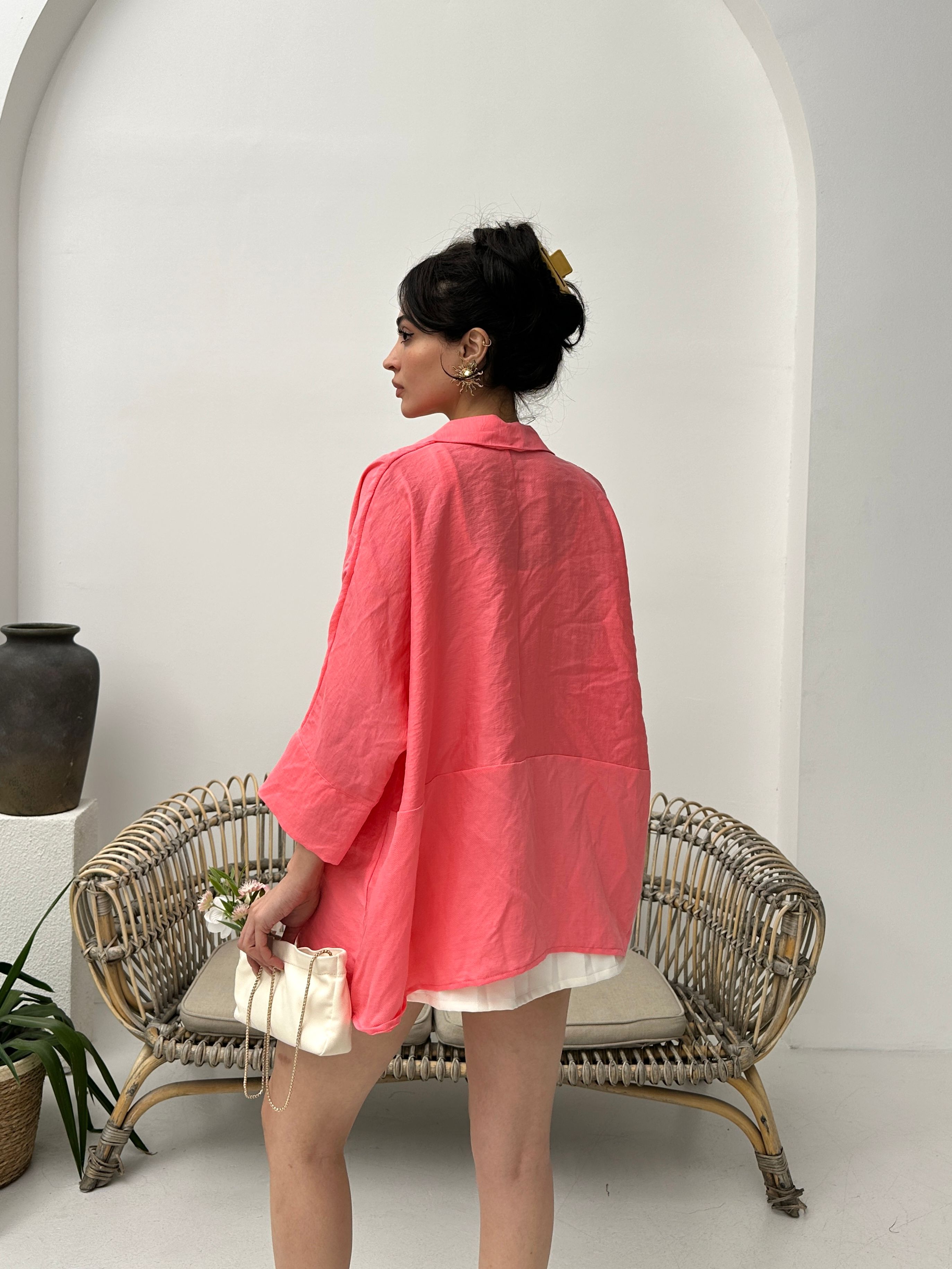 Nar tencel oversize kadın gömlek