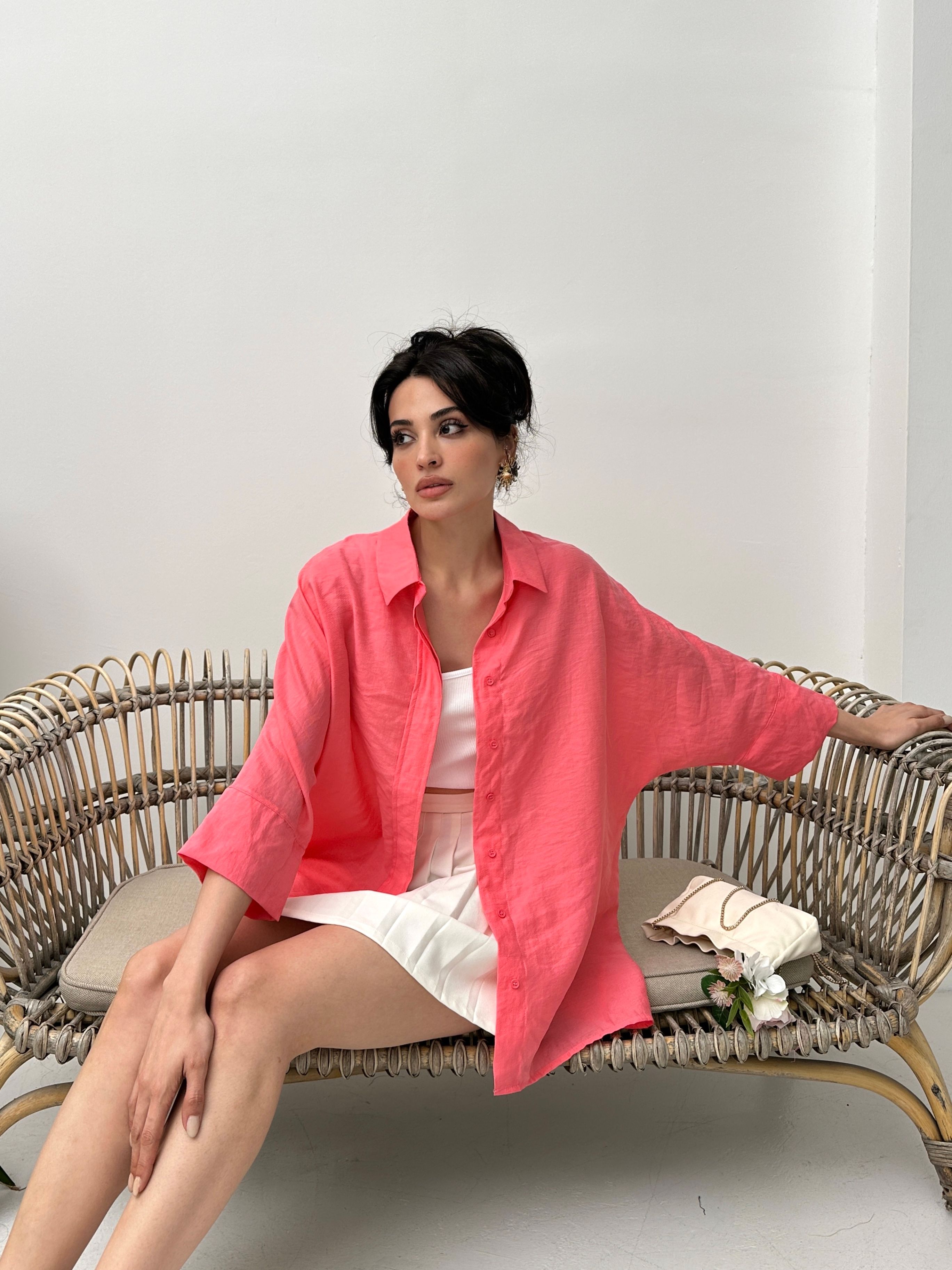 Nar tencel oversize kadın gömlek