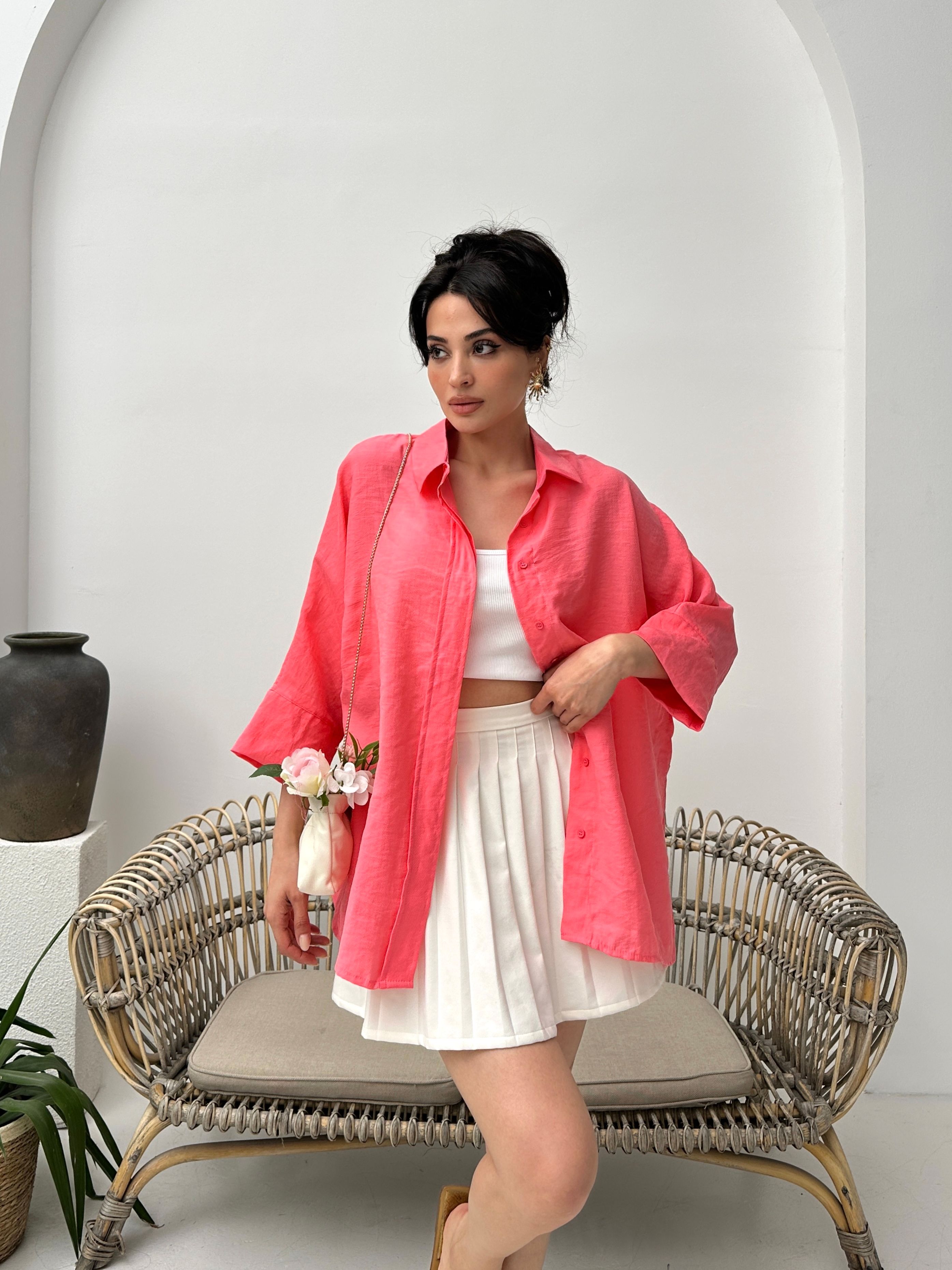 Nar tencel oversize kadın gömlek