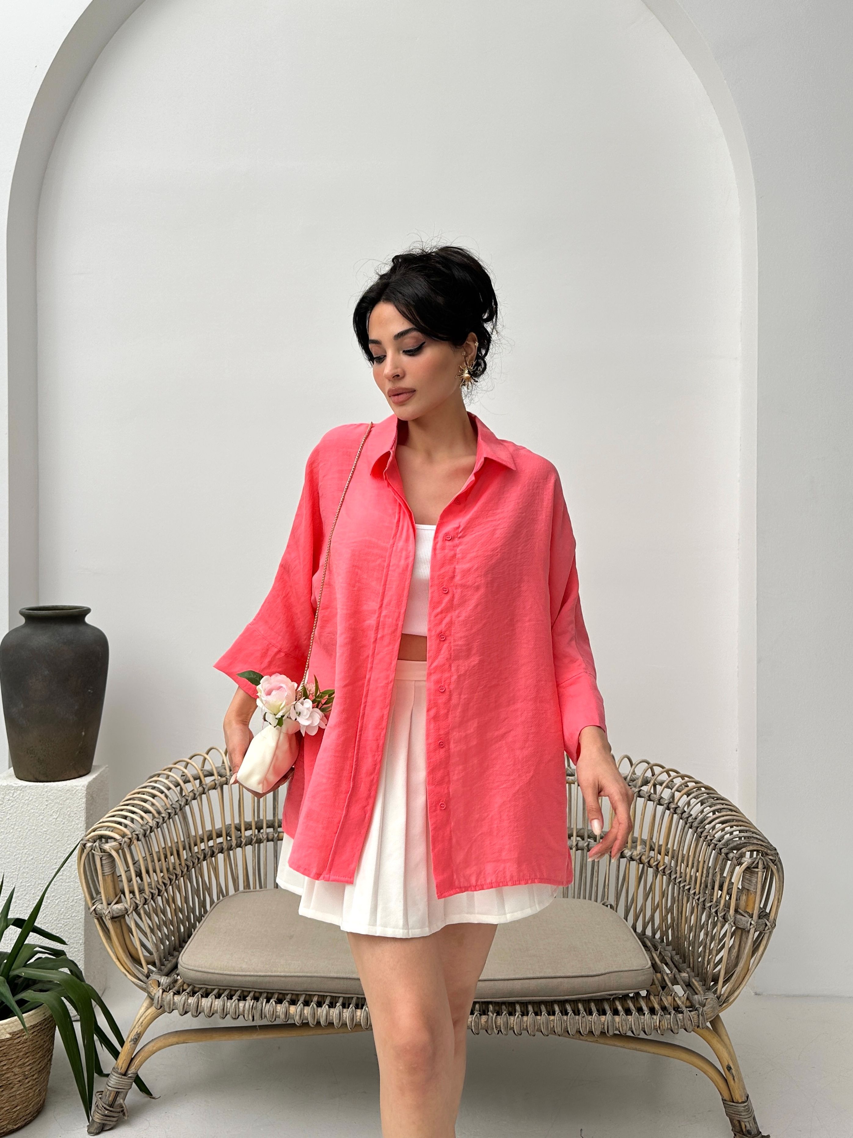 Nar tencel oversize kadın gömlek
