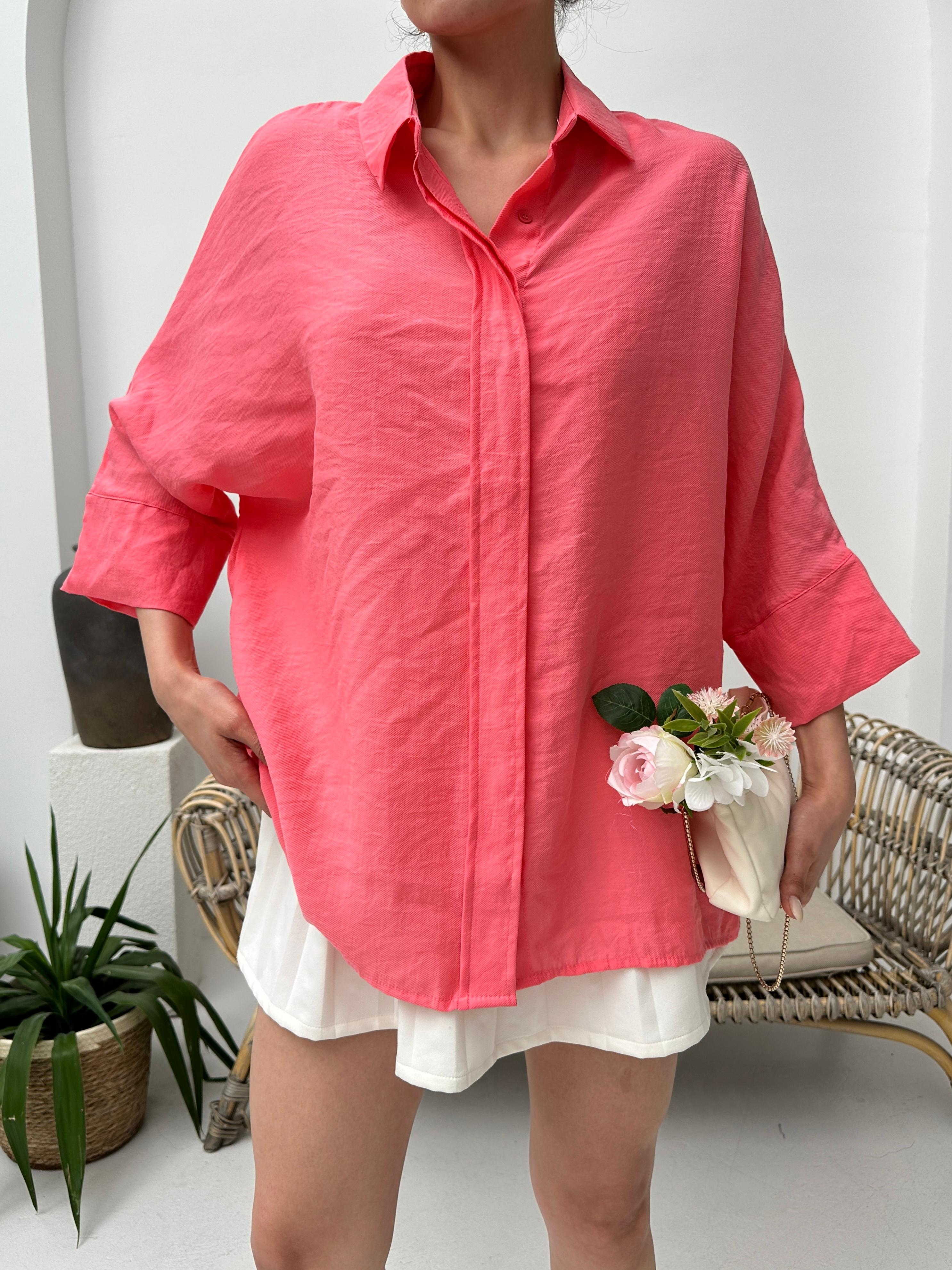 Nar tencel oversize kadın gömlek