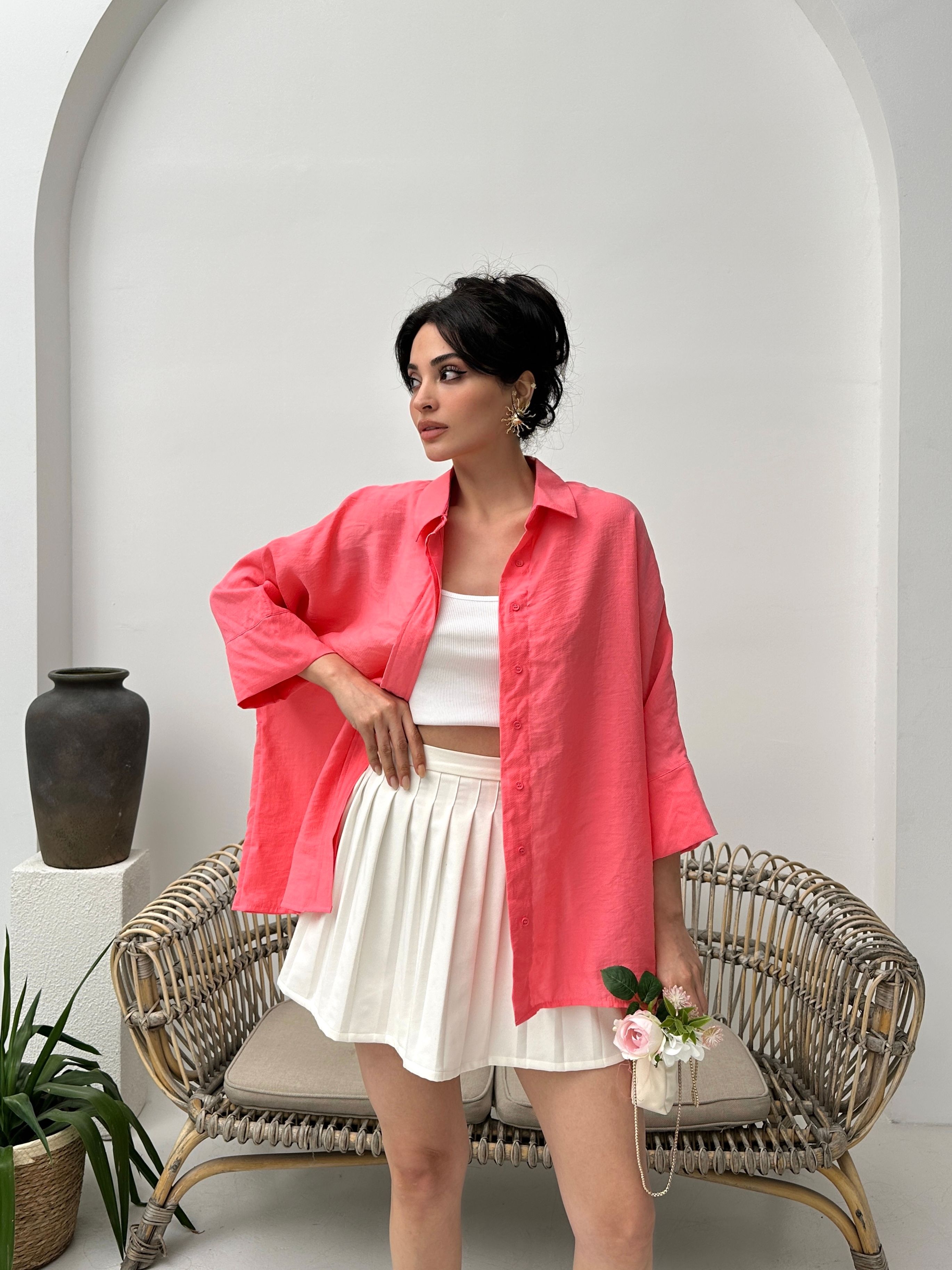 Nar tencel oversize kadın gömlek