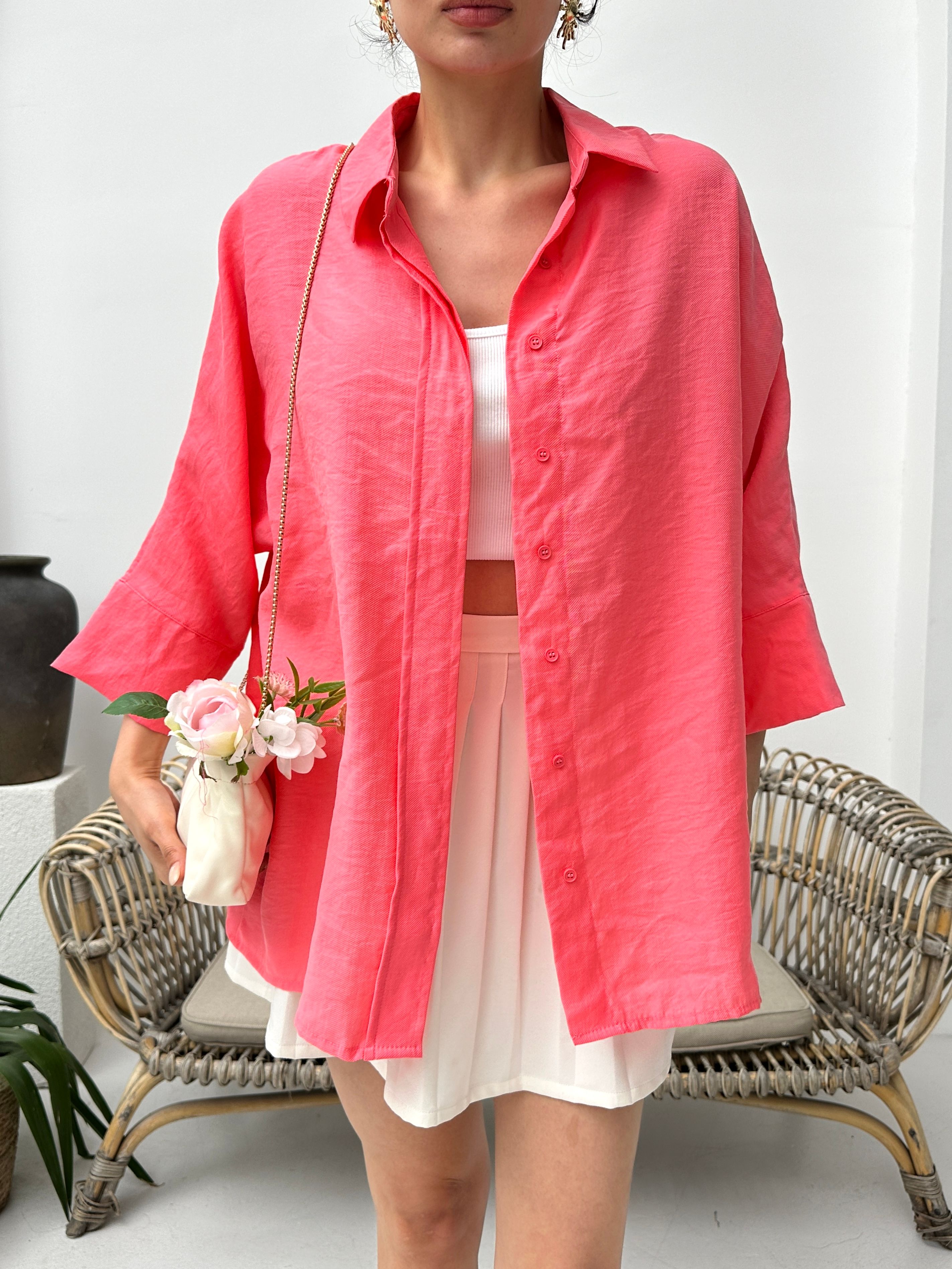 Nar tencel oversize kadın gömlek