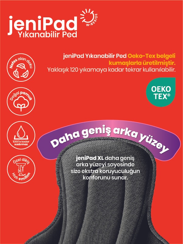 Yıkanabilir Kadın Pedi Ultra Emici Sızdırmaz XL Siyah 2 Adet
