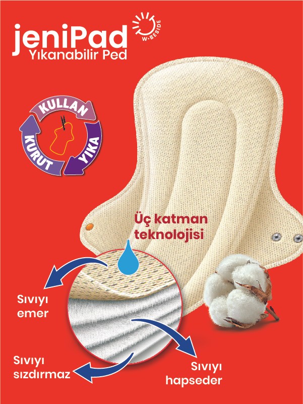 Yıkanabilir Kadın Pedi Ultra Emici Sızdırmaz XL Beyaz 2 Adet