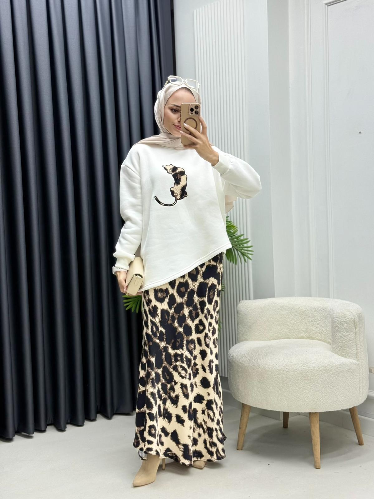 Leopar Desenli Etekli Takım