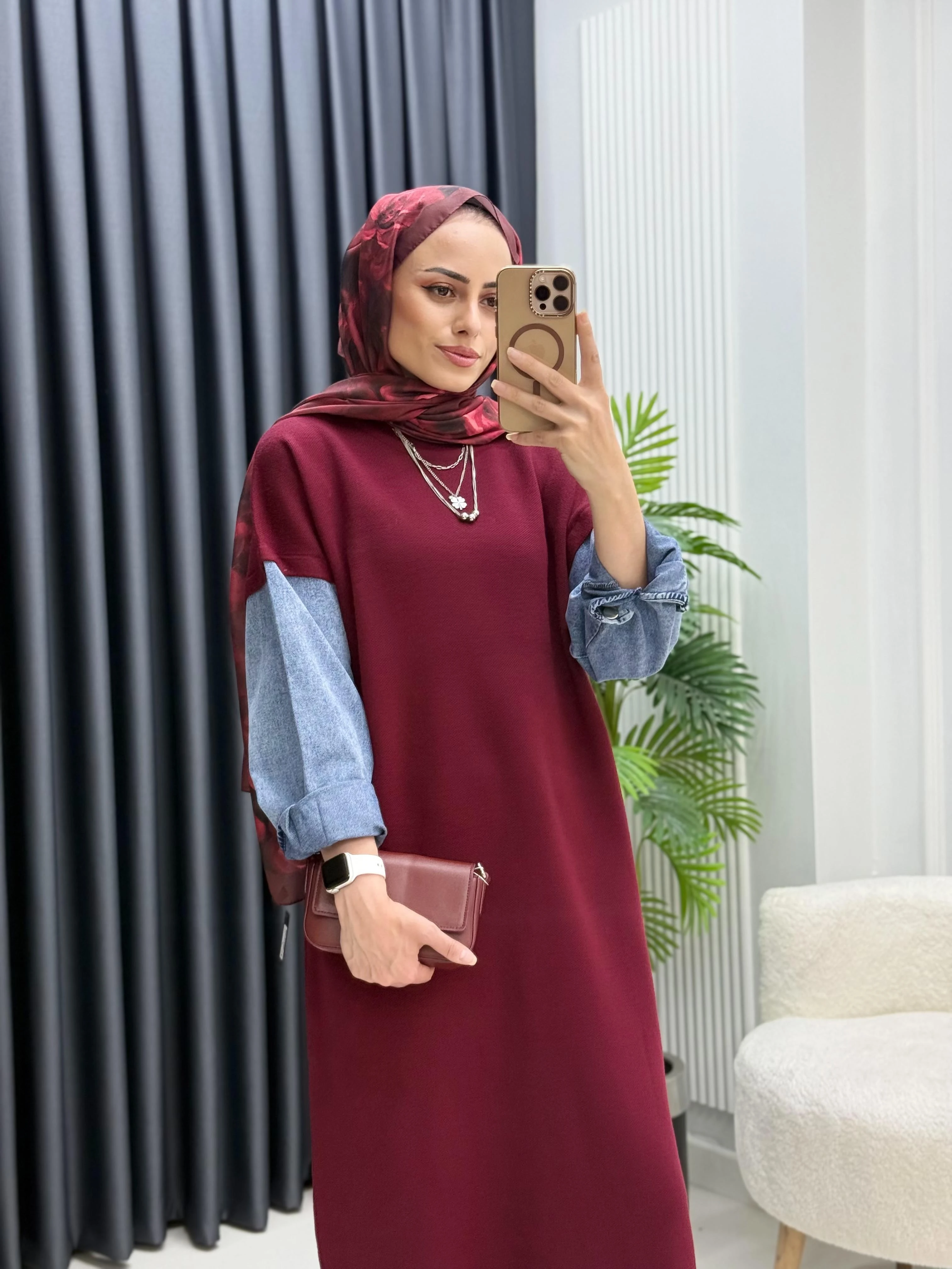 Kolları Kot Detay Triko Elbise