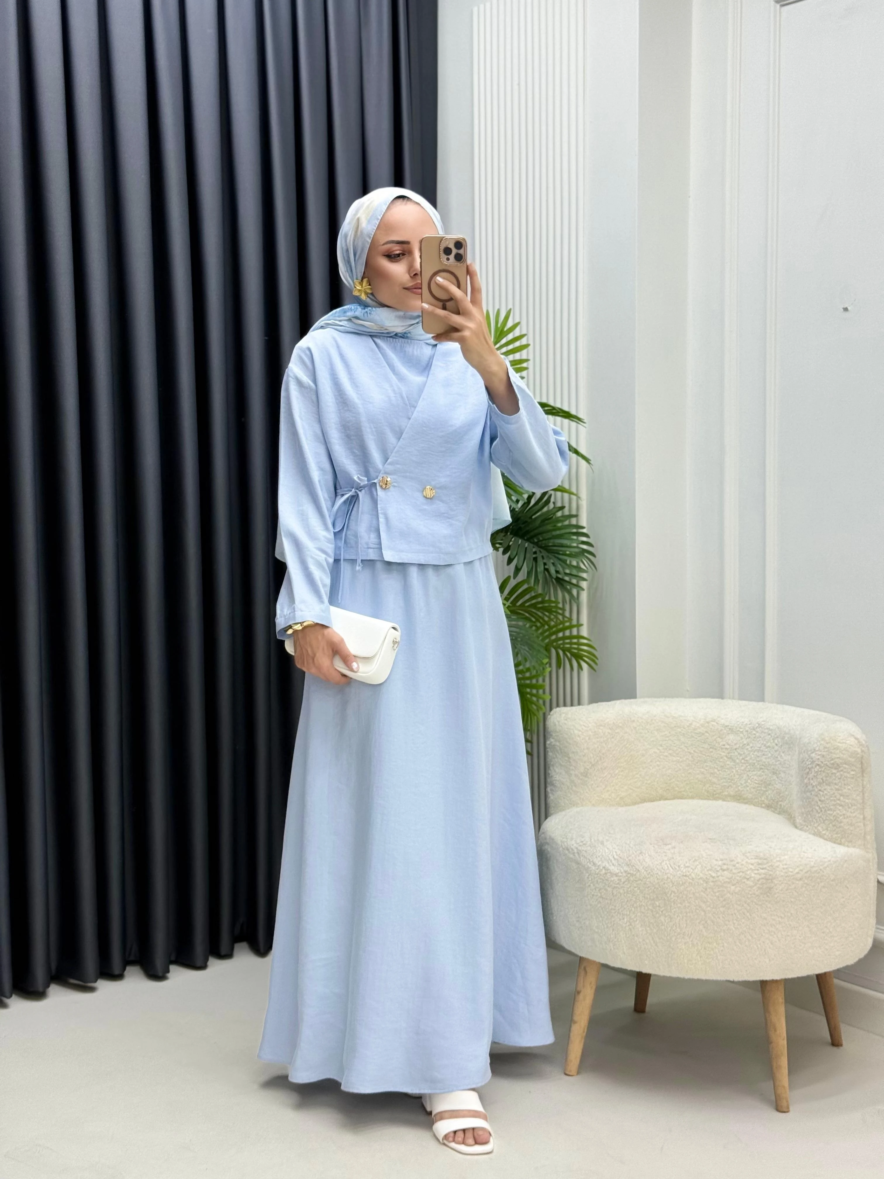 Bağlama Detay Ceketli Elbise