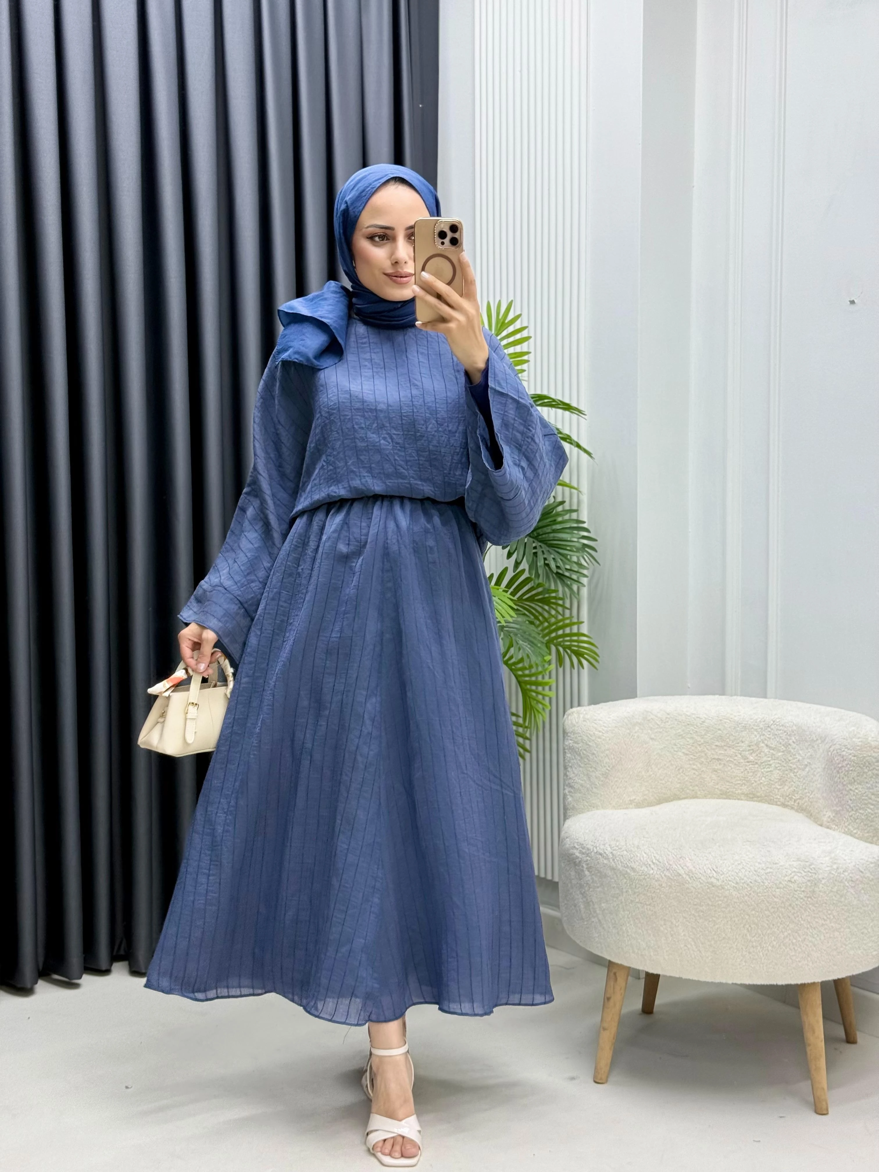 Kumaş Çizgili Yarasa Kol Etekli Takım