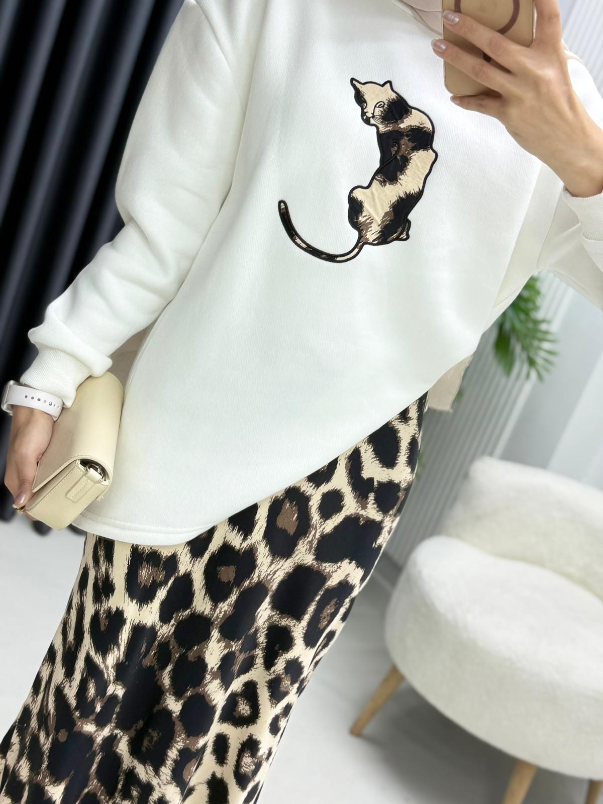 Leopar Desenli Etekli Takım