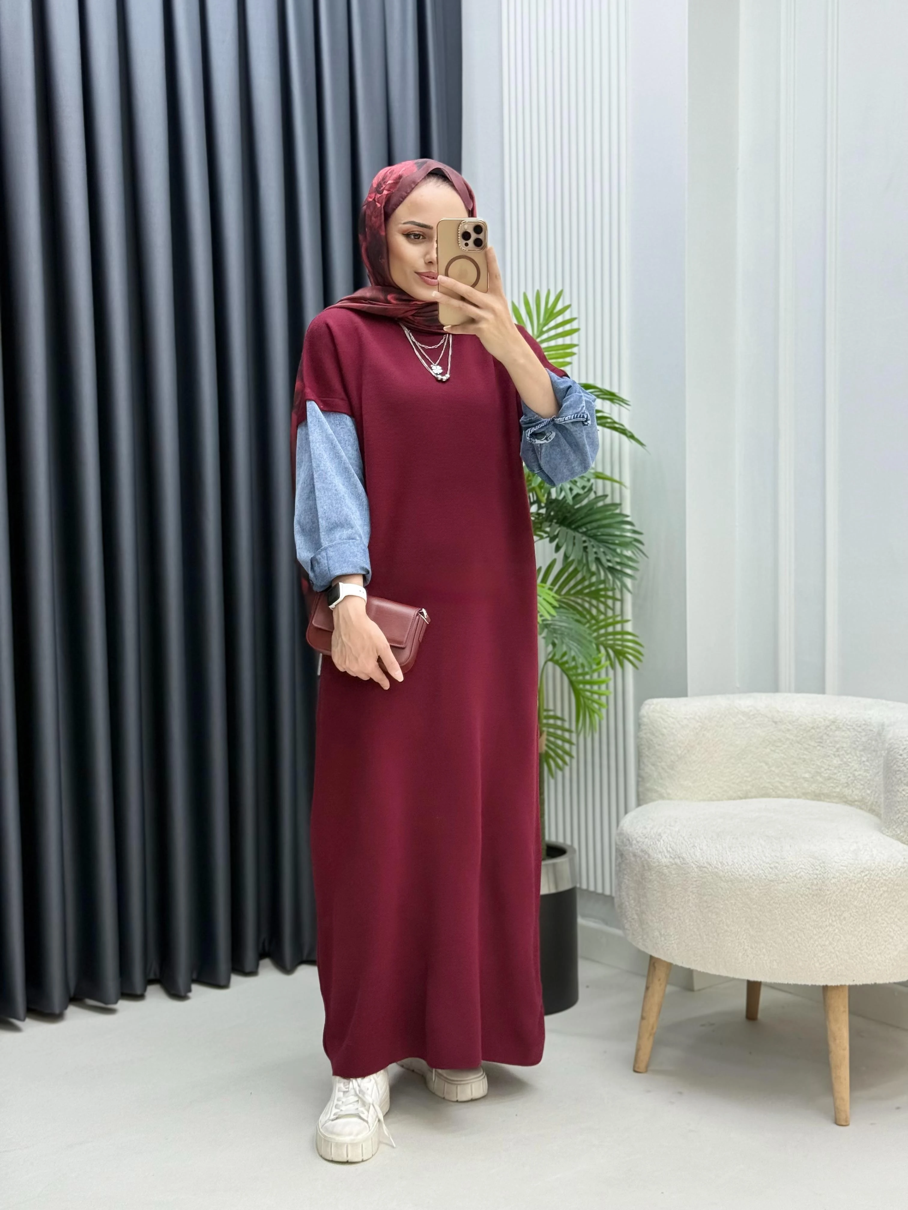 Kolları Kot Detay Triko Elbise