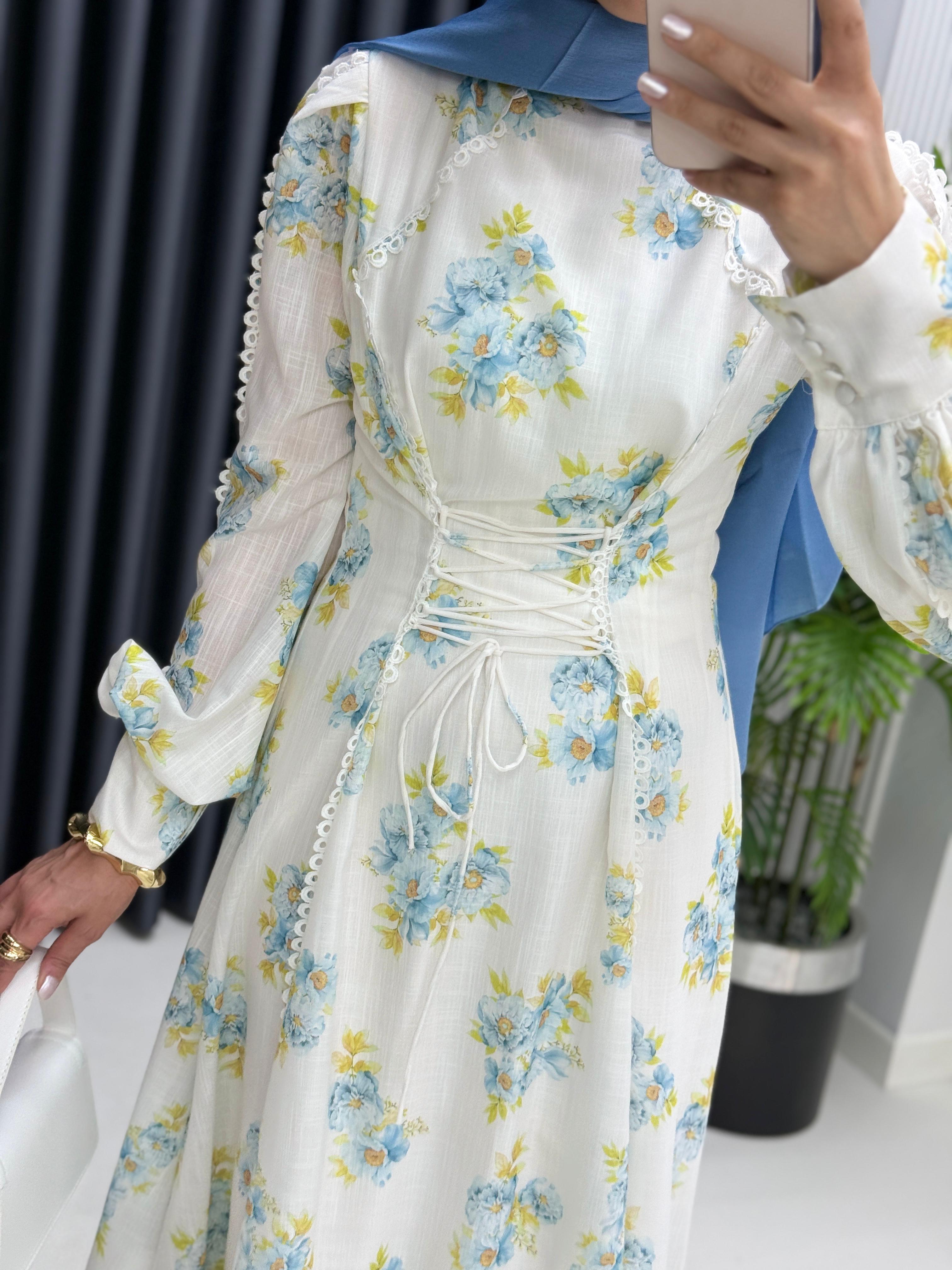 Korse Detaylı Çiçekli Elbise