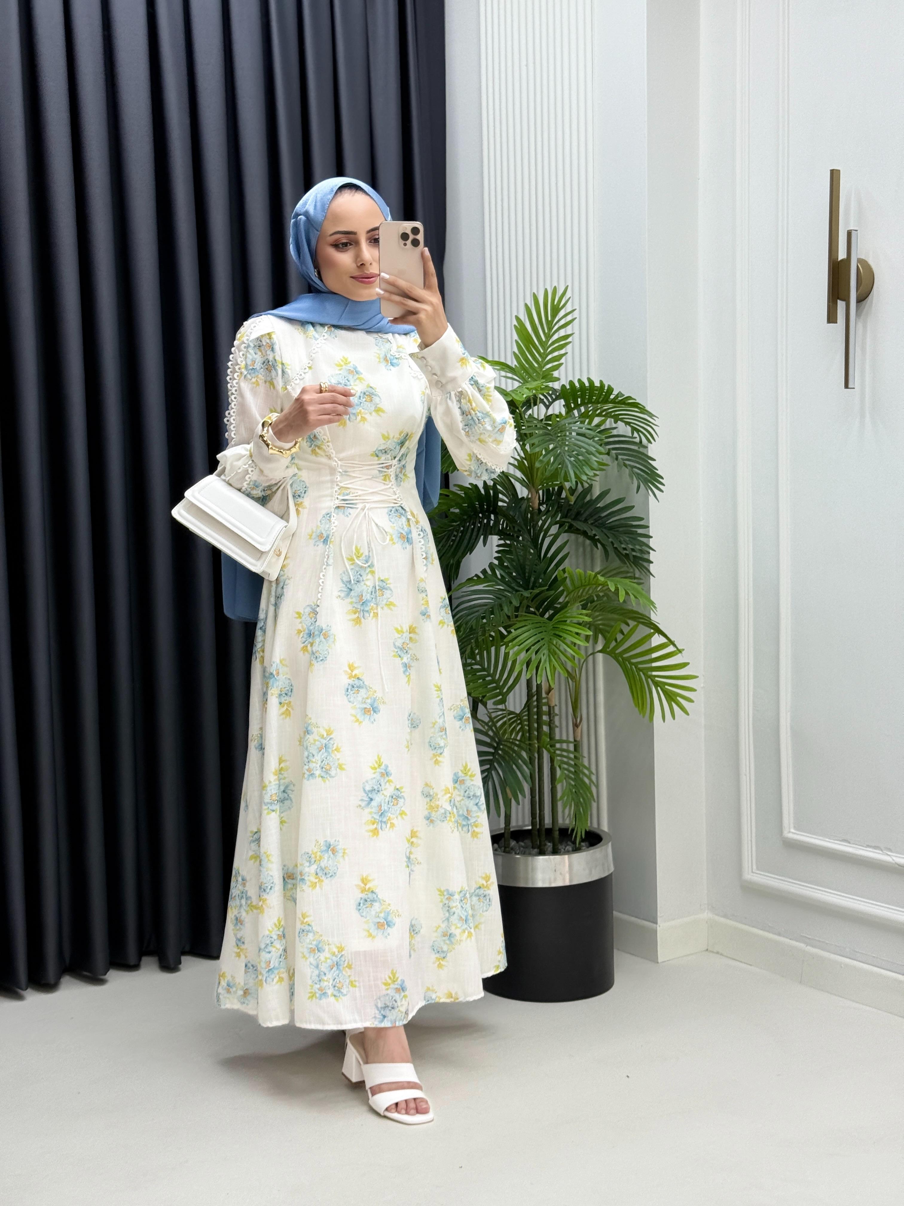 Korse Detaylı Çiçekli Elbise