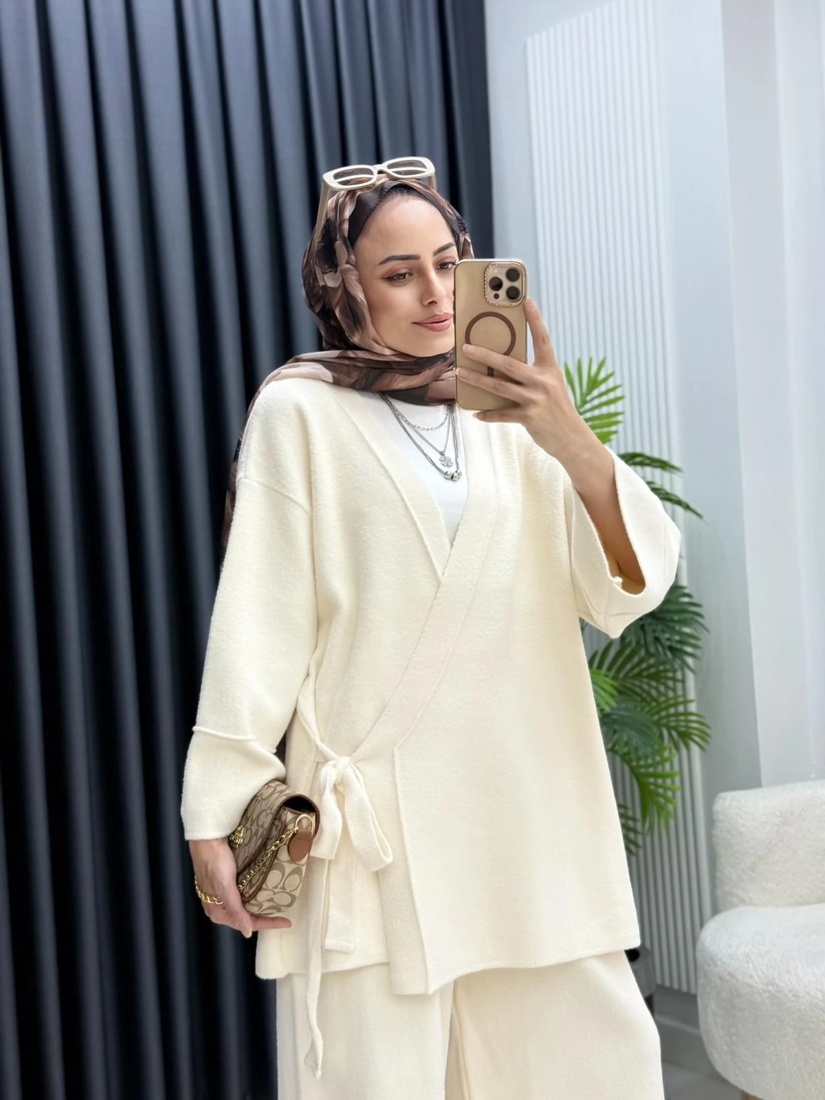 Sakal Kumaş Bağlamalı Kimono Pantolon Takım