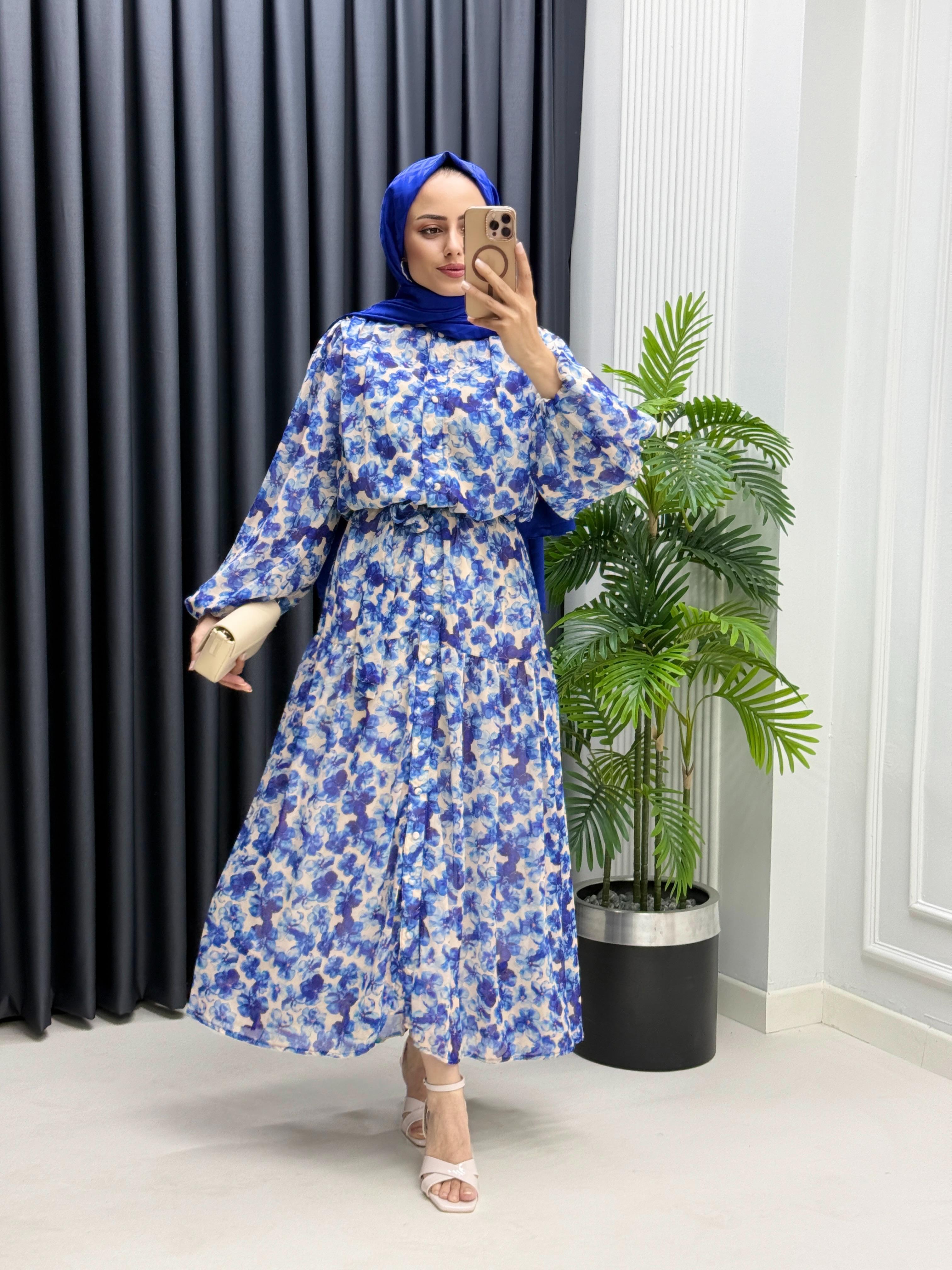 Şifon Çiçekli Elbise