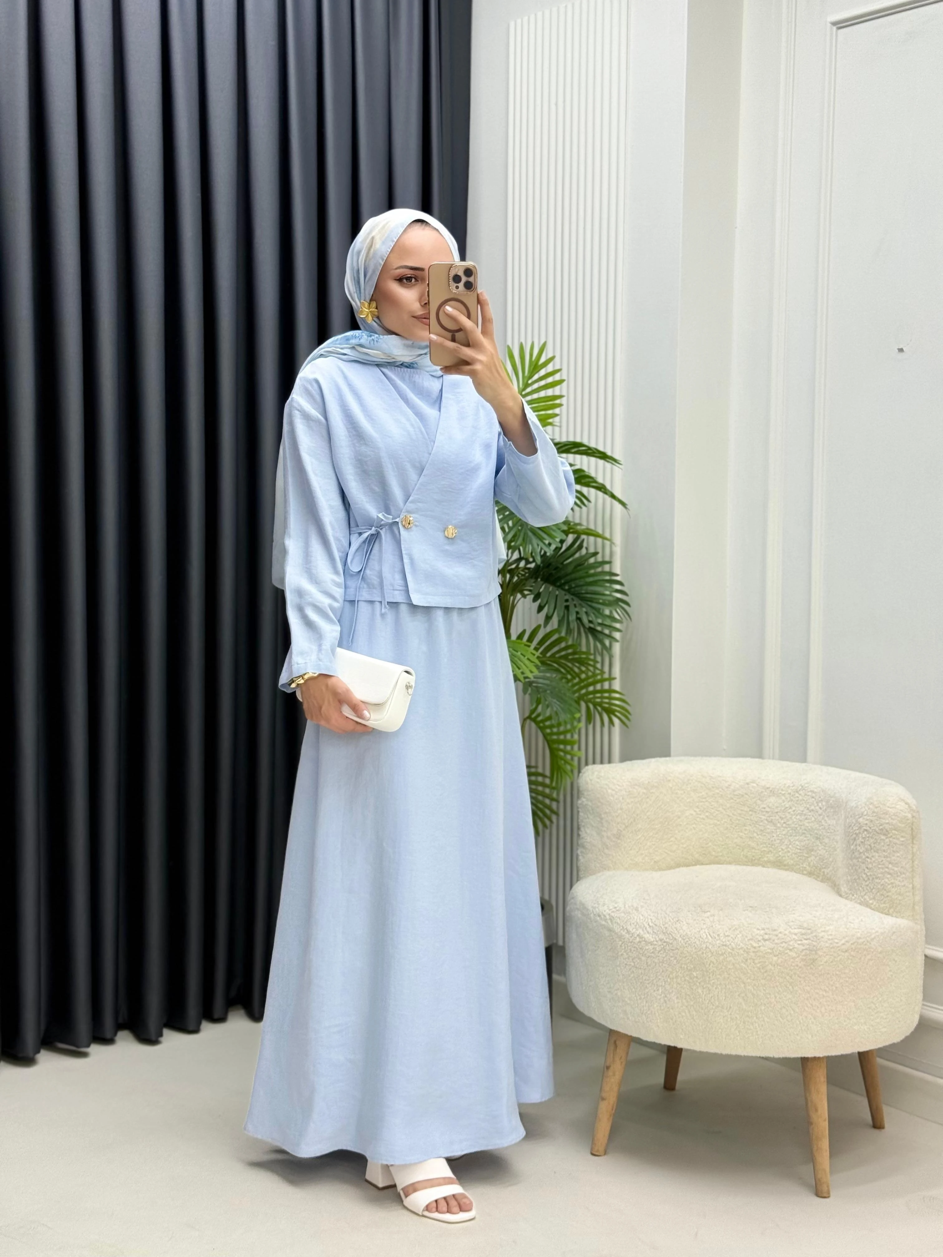 Bağlama Detay Ceketli Elbise