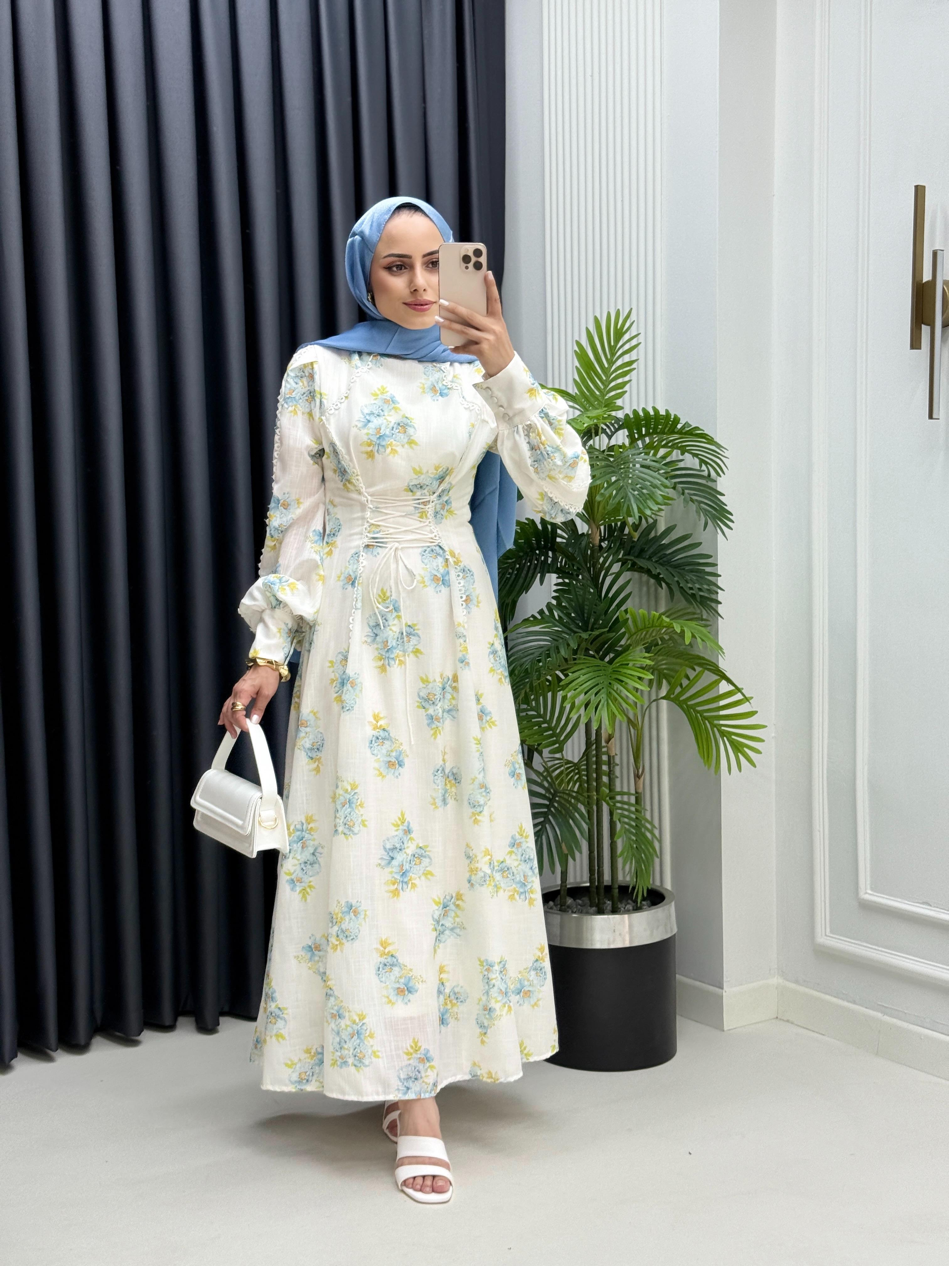 Korse Detaylı Çiçekli Elbise