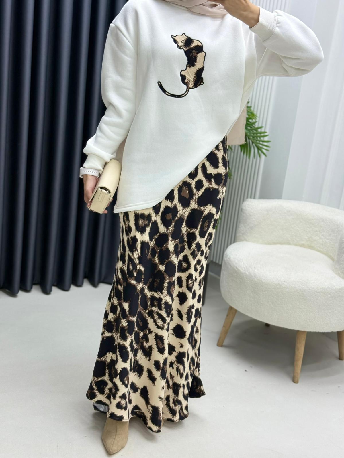 Leopar Desenli Etekli Takım