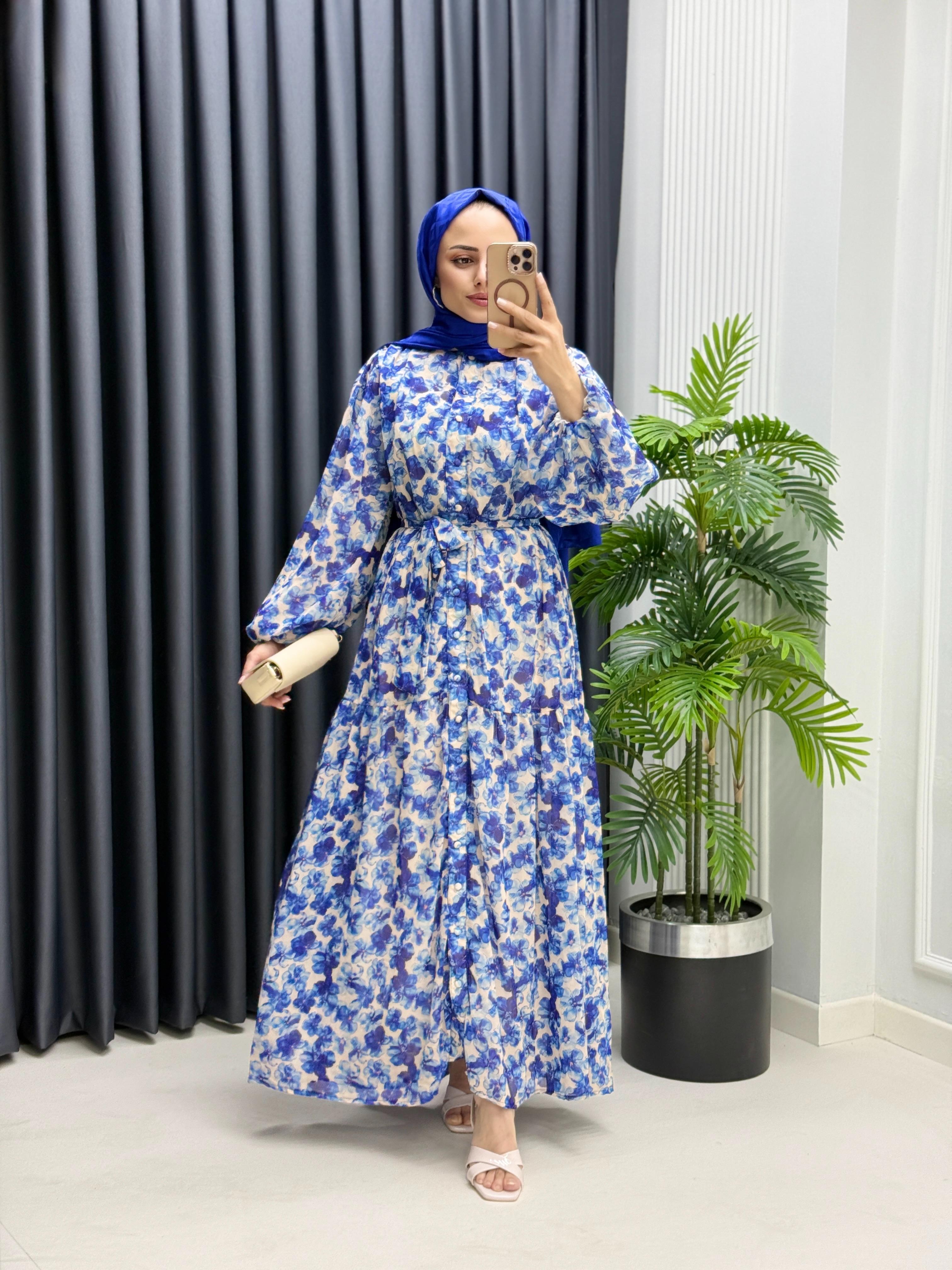 Şifon Çiçekli Elbise