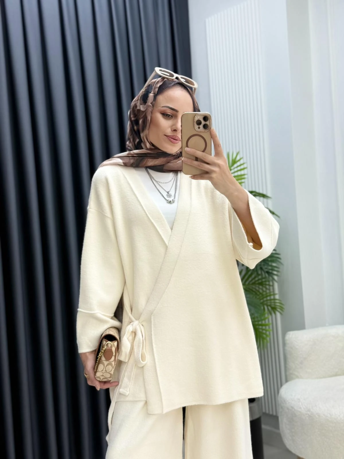 Sakal Kumaş Bağlamalı Kimono Pantolon Takım